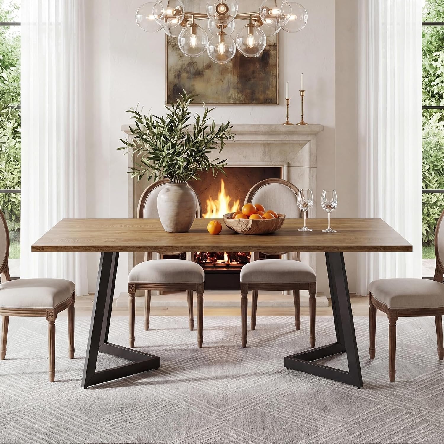 Tribesigns Mesa de comedor moderna de 160 cm, Mesa de cocina rectangular con estructura metálica