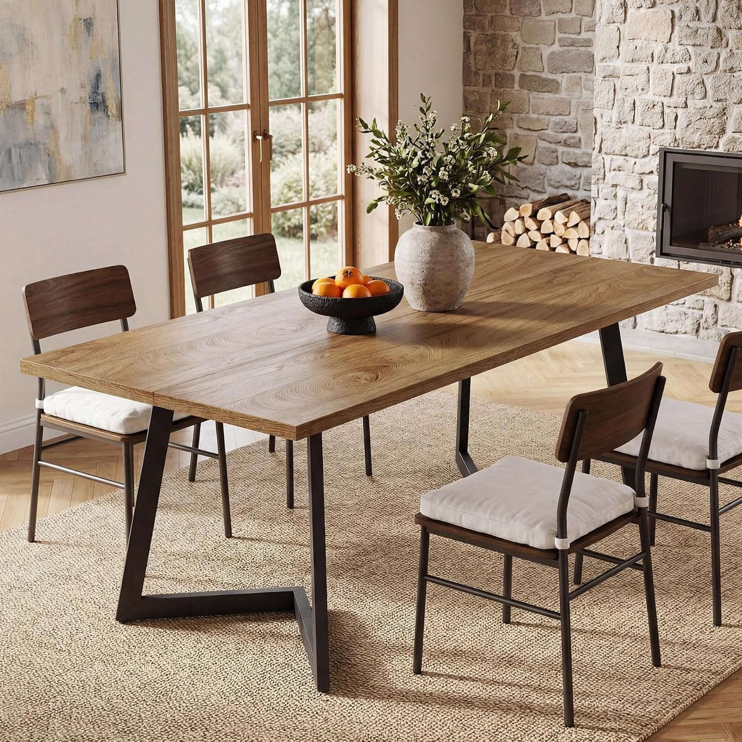 Tribesigns Mesa de comedor moderna de 160 cm, Mesa de cocina rectangular con estructura metálica