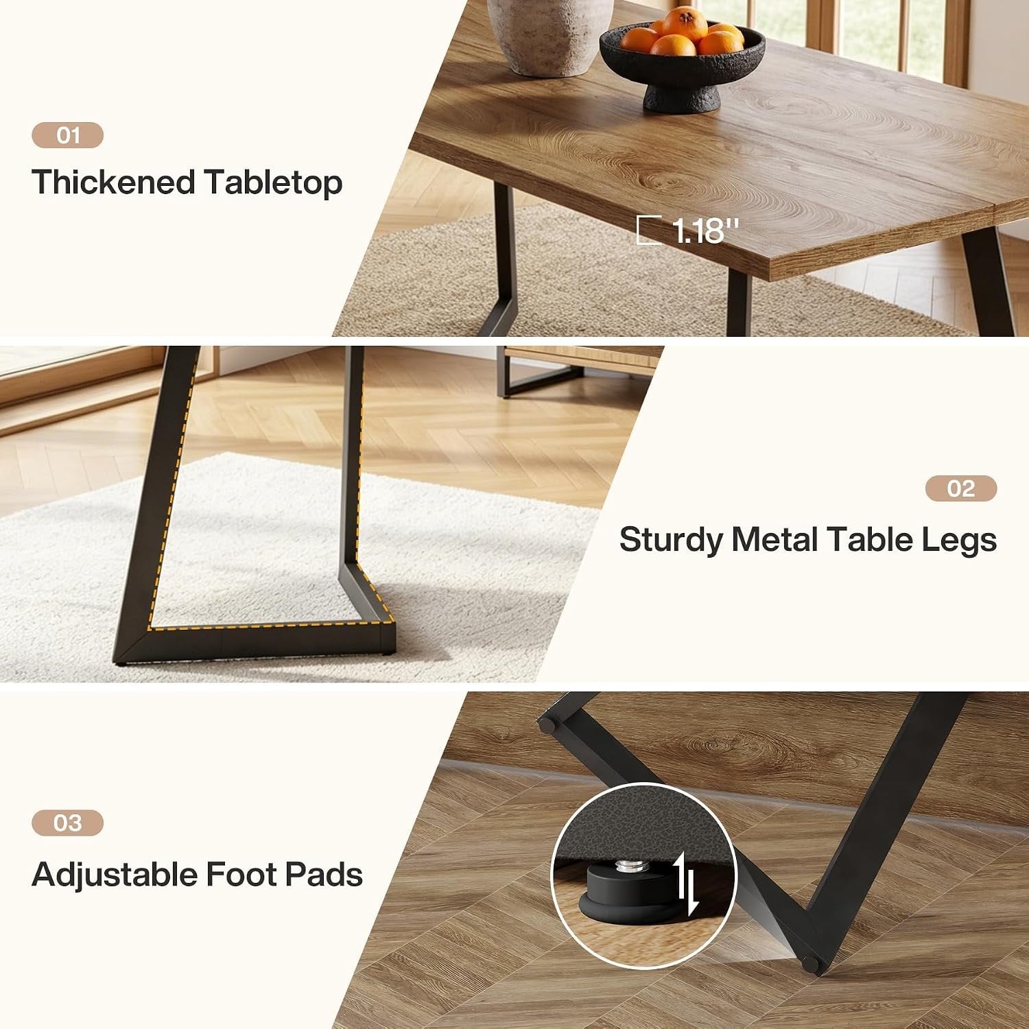 Tribesigns Mesa de comedor moderna de 160 cm, Mesa de cocina rectangular con estructura metálica