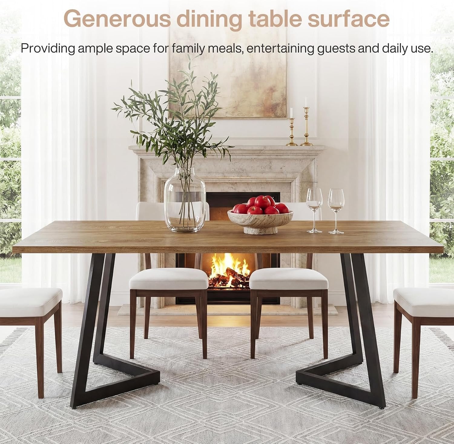 Tribesigns Mesa de comedor moderna de 160 cm, Mesa de cocina rectangular con estructura metálica