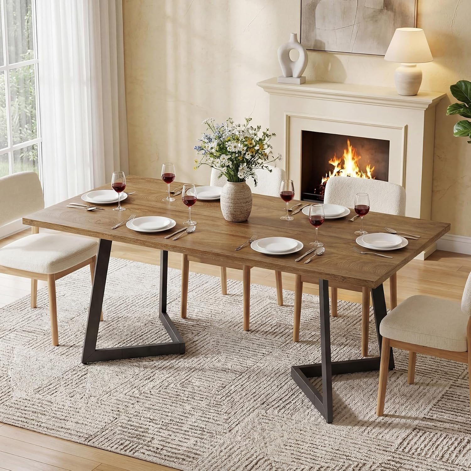 Tribesigns Mesa de comedor moderna de 160 cm, Mesa de cocina rectangular con estructura metálica