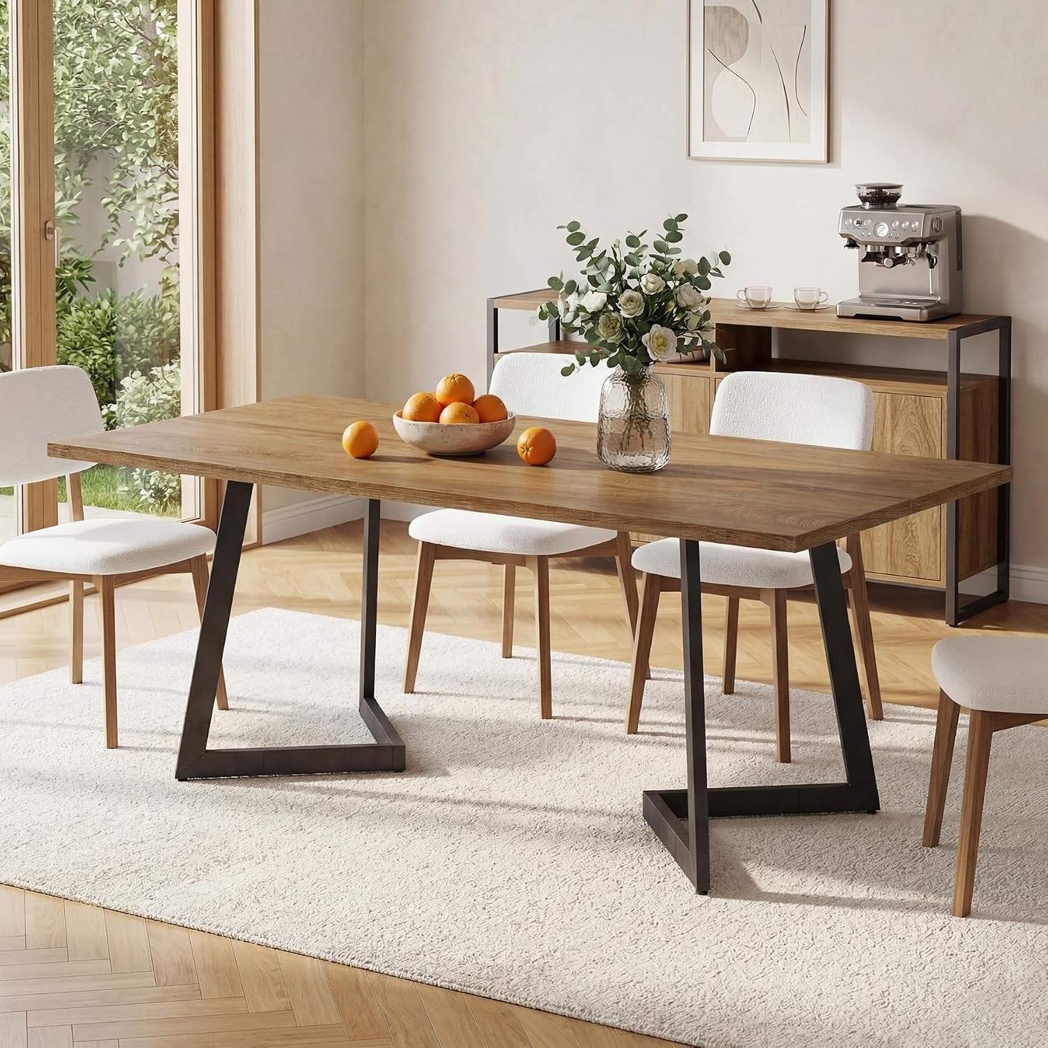 Tribesigns Mesa de comedor moderna de 160 cm, Mesa de cocina rectangular con estructura metálica