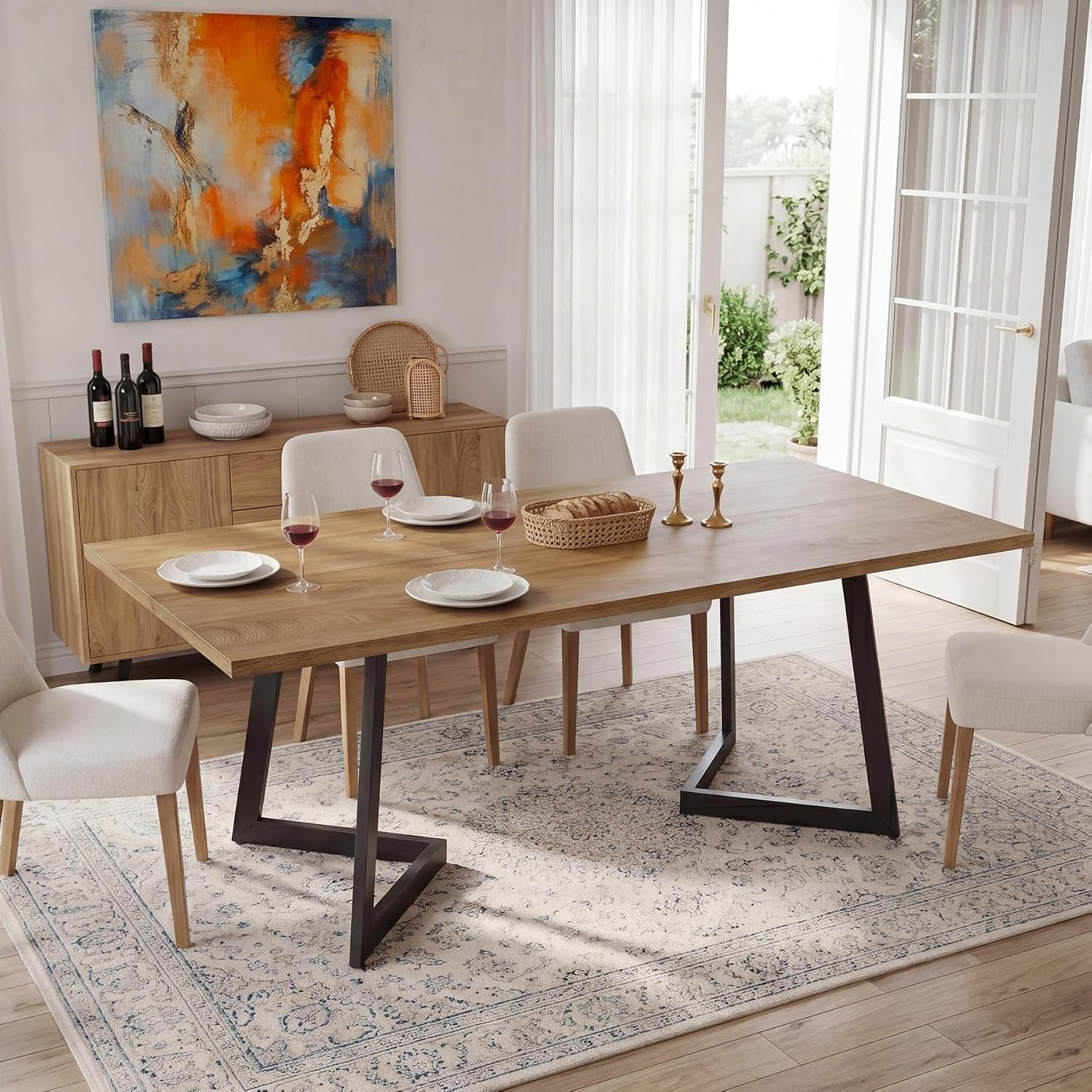 Tribesigns Mesa de comedor moderna de 160 cm, Mesa de cocina rectangular con estructura metálica