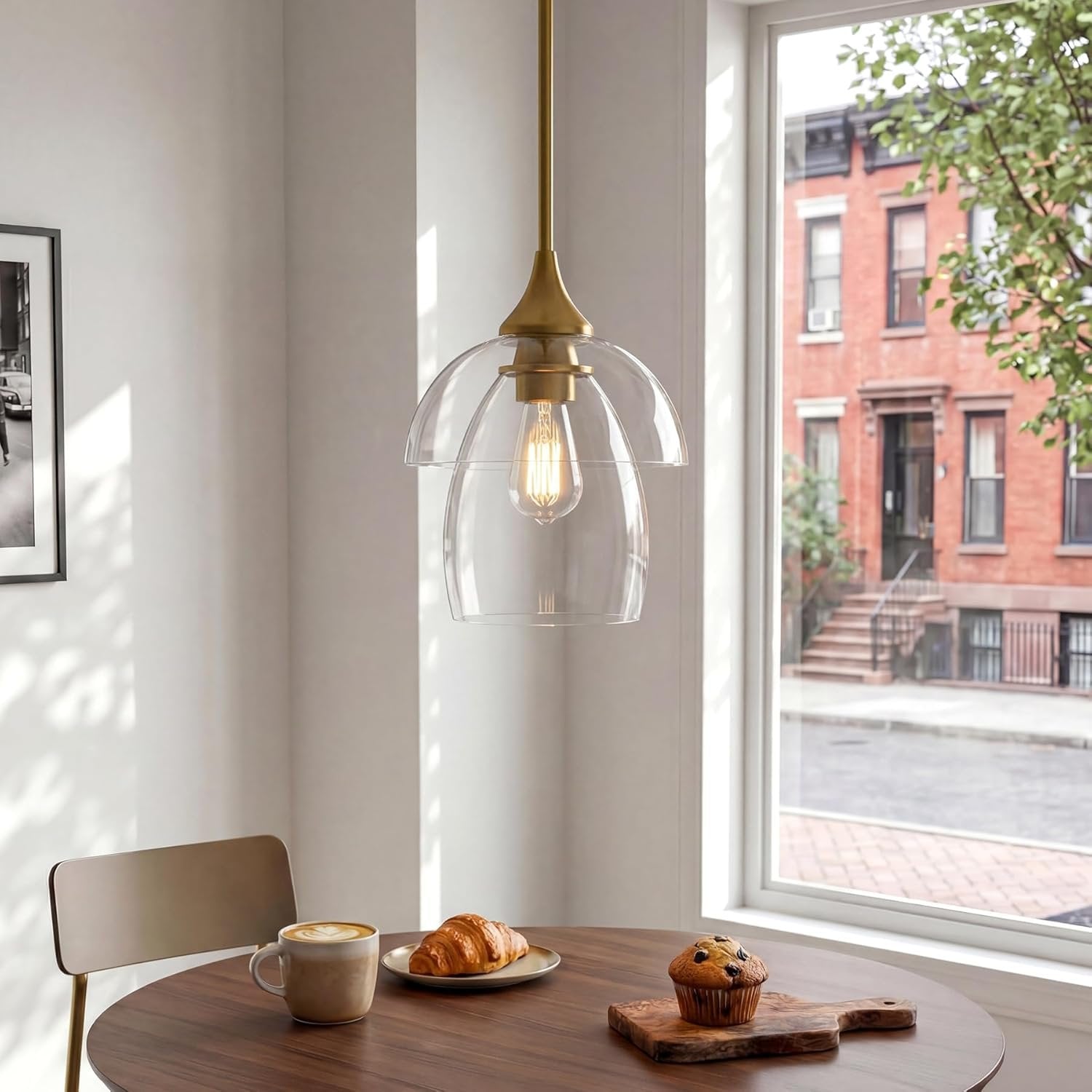 Tribesigns Lámpara colgante LED de cristal, Lámpara moderna para mesa de comedor con doble pantalla de cristal