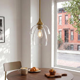 Tribesigns Lámpara colgante LED de cristal, Lámpara moderna para mesa de comedor con doble pantalla de cristal 3