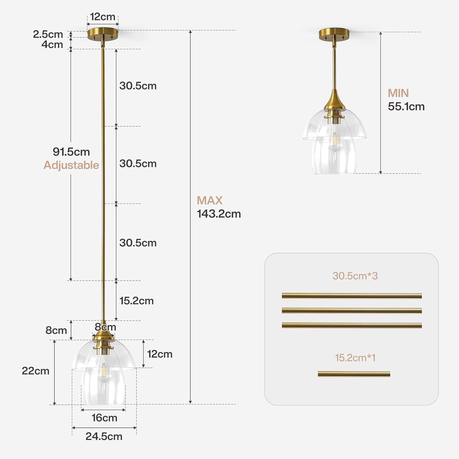 Tribesigns Lámpara colgante LED de cristal, Lámpara moderna para mesa de comedor con doble pantalla de cristal