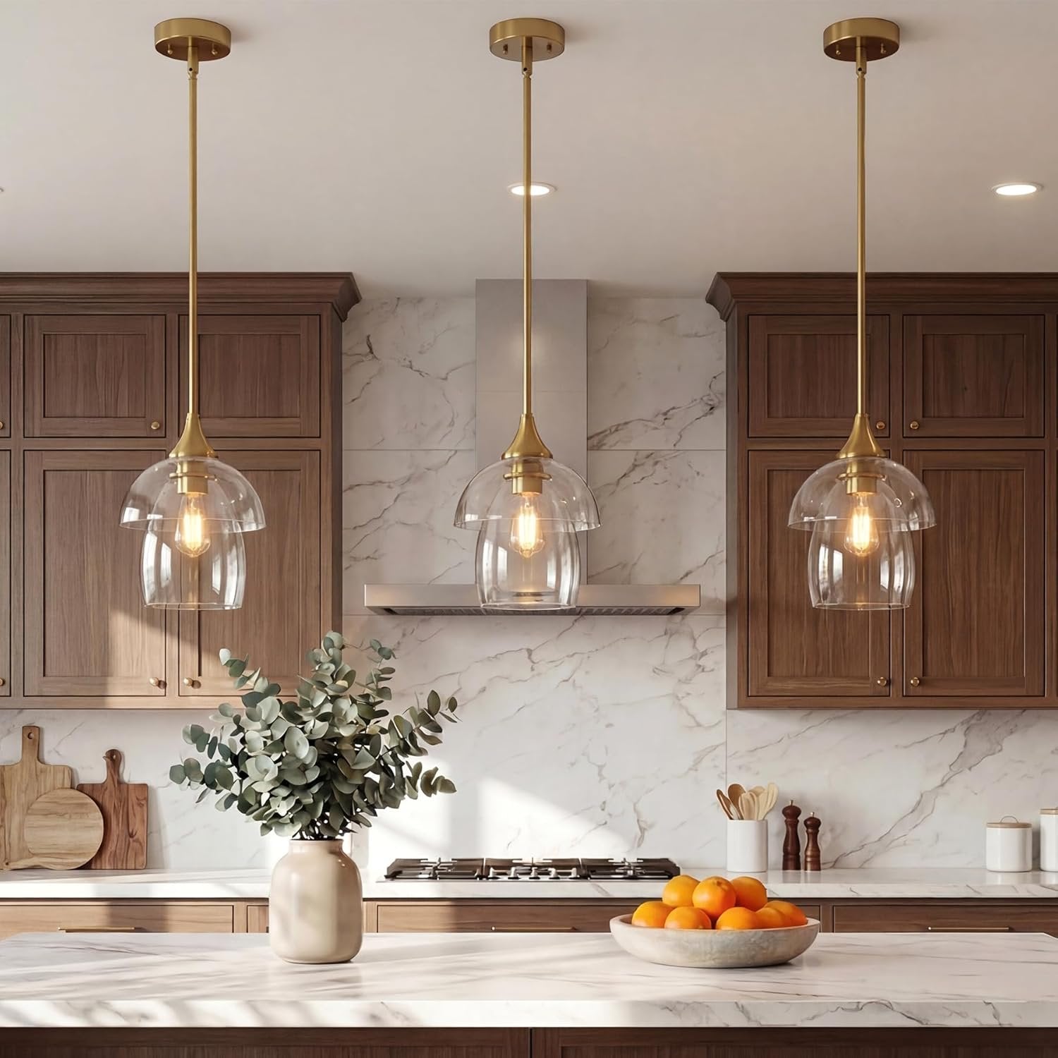 Tribesigns Lámpara colgante LED de cristal, Lámpara moderna para mesa de comedor con doble pantalla de cristal