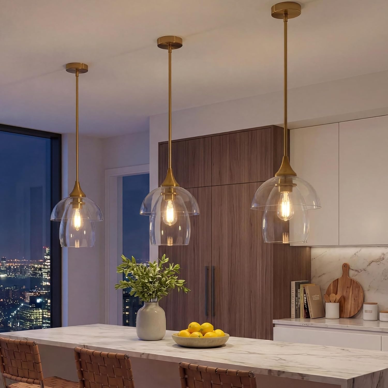 Tribesigns Lámpara colgante LED de cristal, Lámpara moderna para mesa de comedor con doble pantalla de cristal