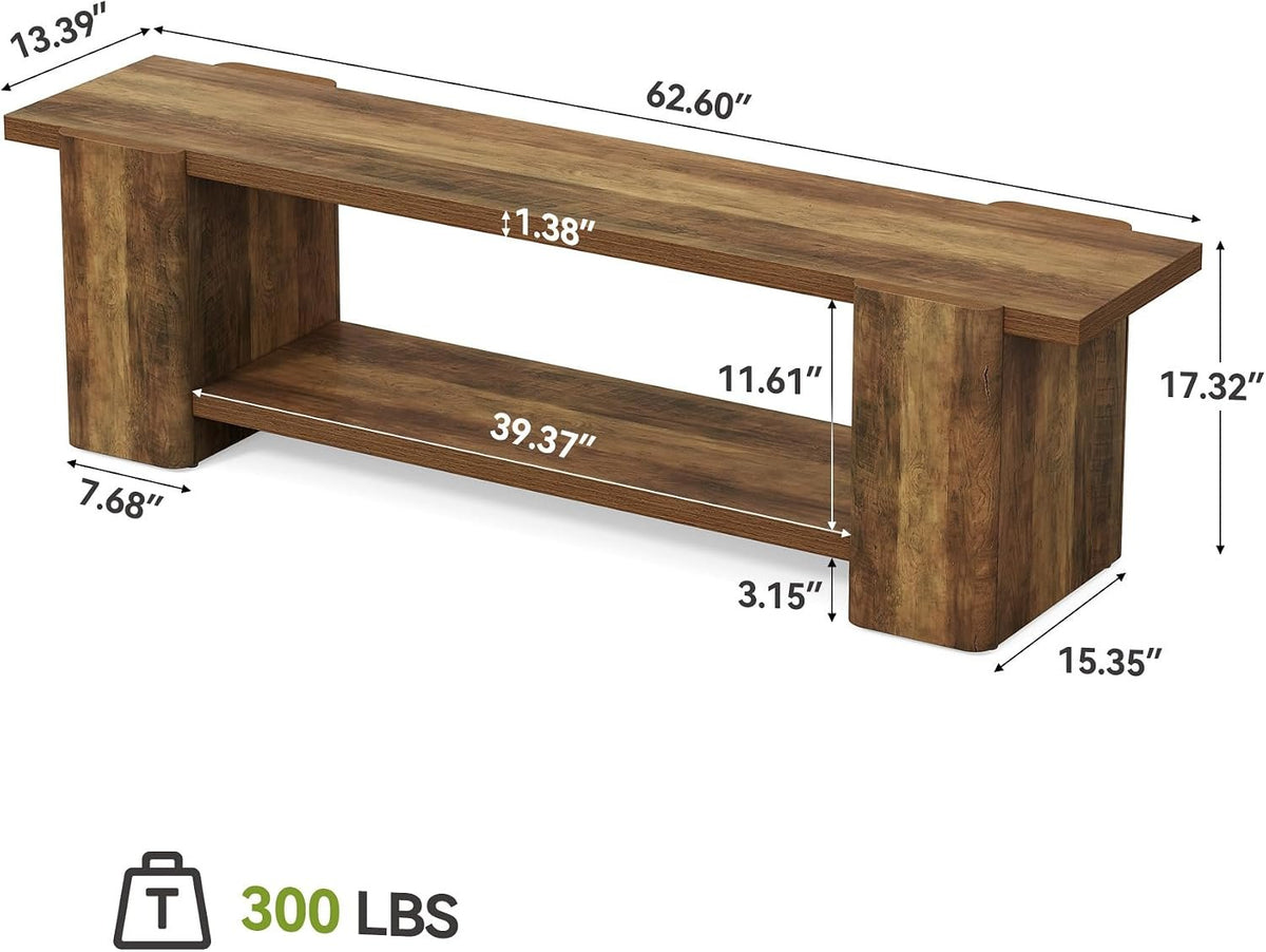 Tribesigns Banco zapatero de 160 cm con almacenamiento, color marrón Banco de madera estilo rústico