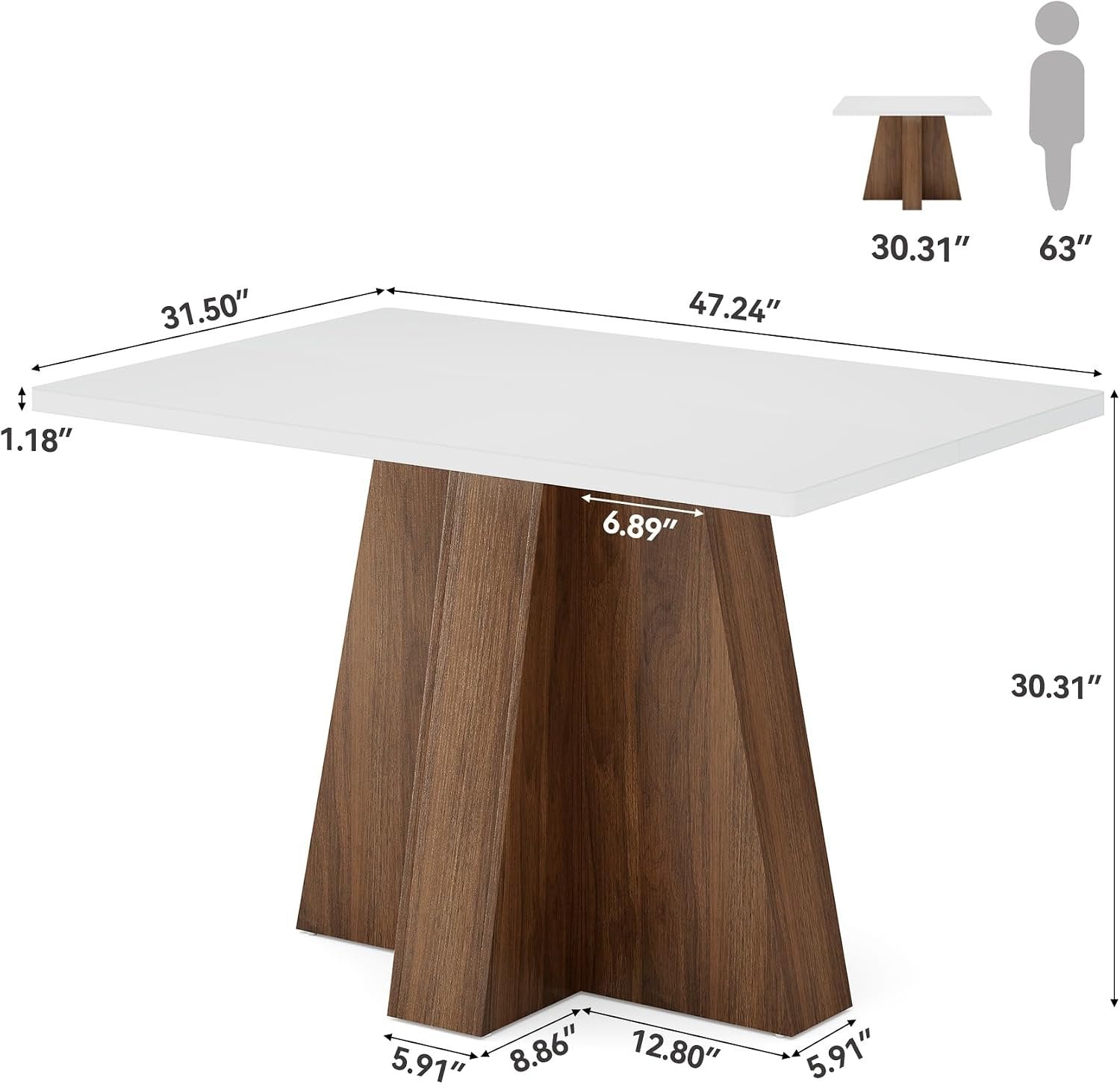 Tribesigns Mesa de comedor de 120 cm para 4-6 personas, Mesa de cocina rectangular blanca con estructura de nogal Mesa de comedor moderna de madera