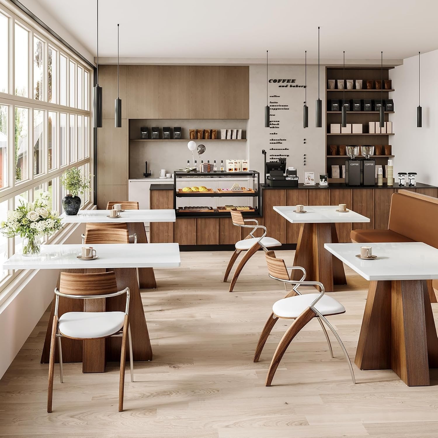Tribesigns Mesa de comedor de 120 cm para 4-6 personas, Mesa de cocina rectangular blanca con estructura de nogal Mesa de comedor moderna de madera