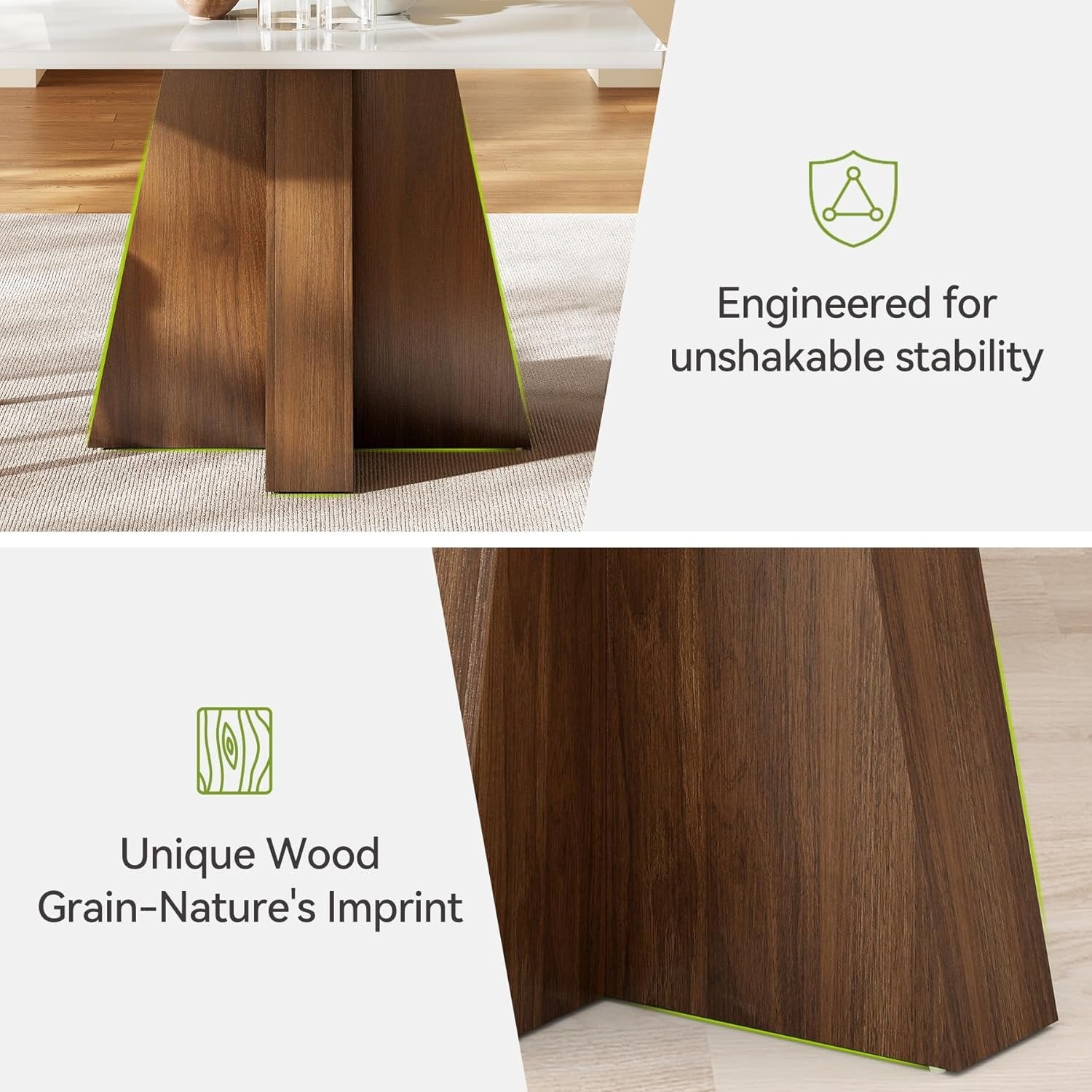 Tribesigns Mesa de comedor de 120 cm para 4-6 personas, Mesa de cocina rectangular blanca con estructura de nogal Mesa de comedor moderna de madera