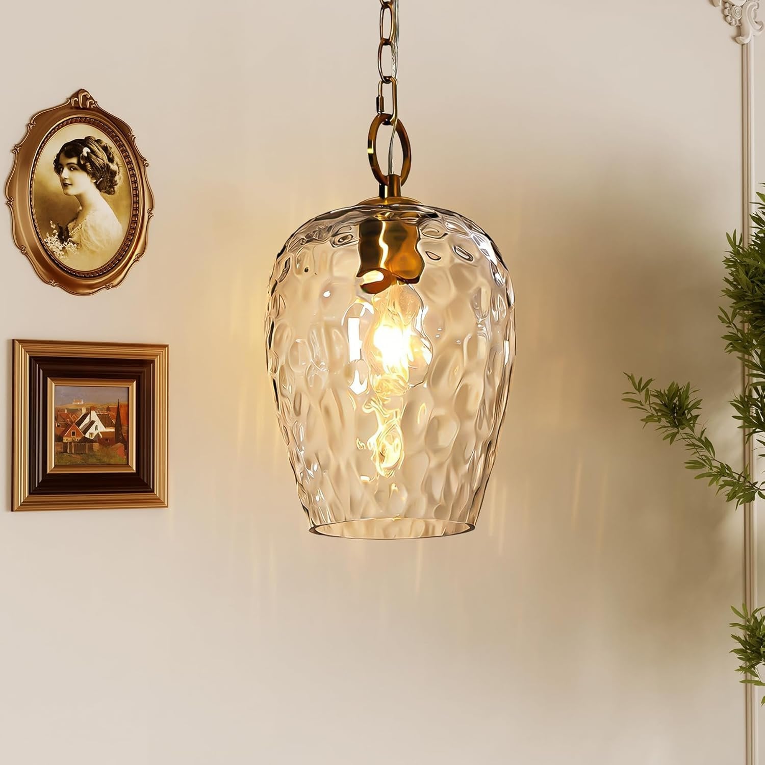 Tribesigns Lámpara colgante con pantalla de cristal martillado, altura regulable hasta 152 cm, diámetro de 22 cm, regulable, lámpara de mesa de comedor, casquillo E27