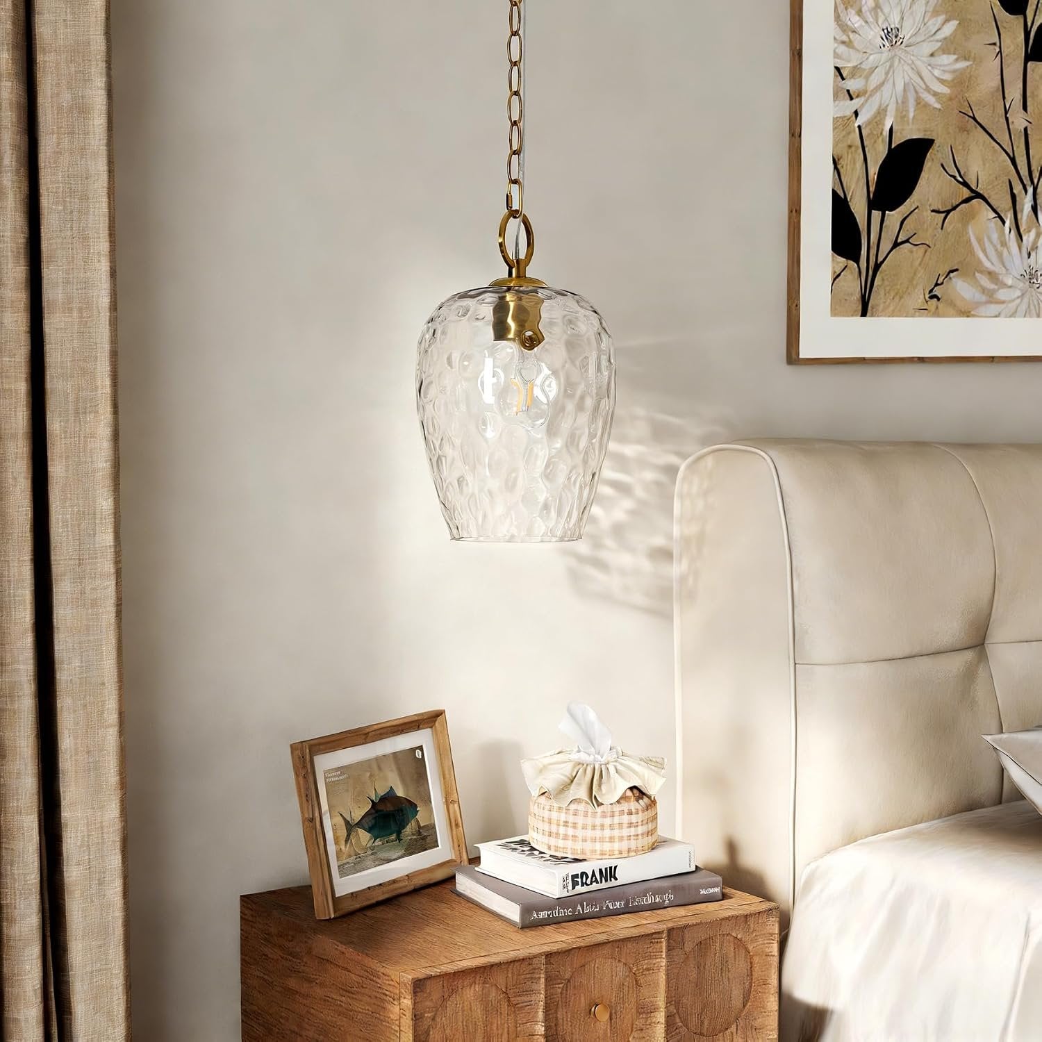 Tribesigns Lámpara colgante con pantalla de cristal martillado, altura regulable hasta 152 cm, diámetro de 22 cm, regulable, lámpara de mesa de comedor, casquillo E27