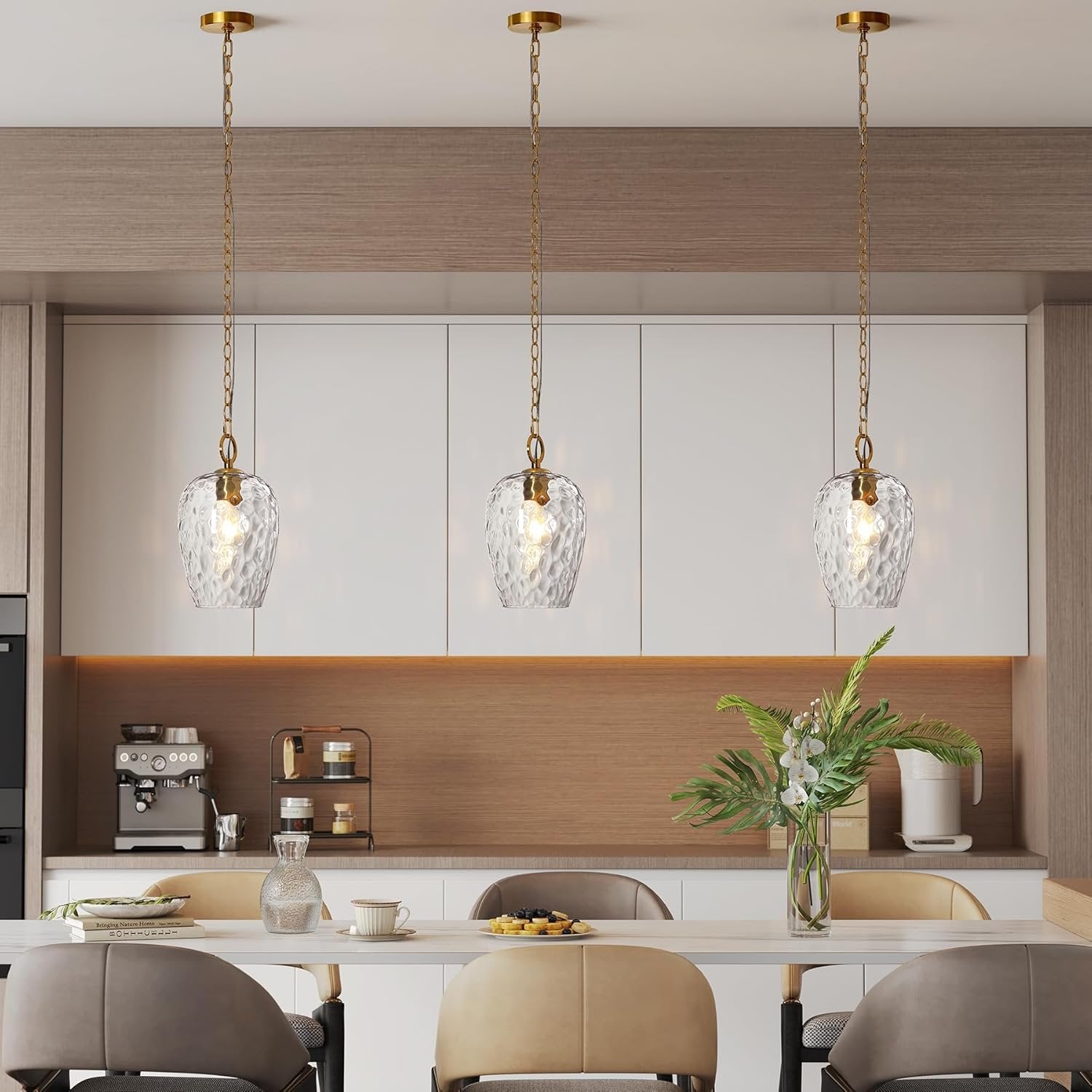 Tribesigns Lámpara colgante con pantalla de cristal martillado, altura regulable hasta 152 cm, diámetro de 22 cm, regulable, lámpara de mesa de comedor, casquillo E27