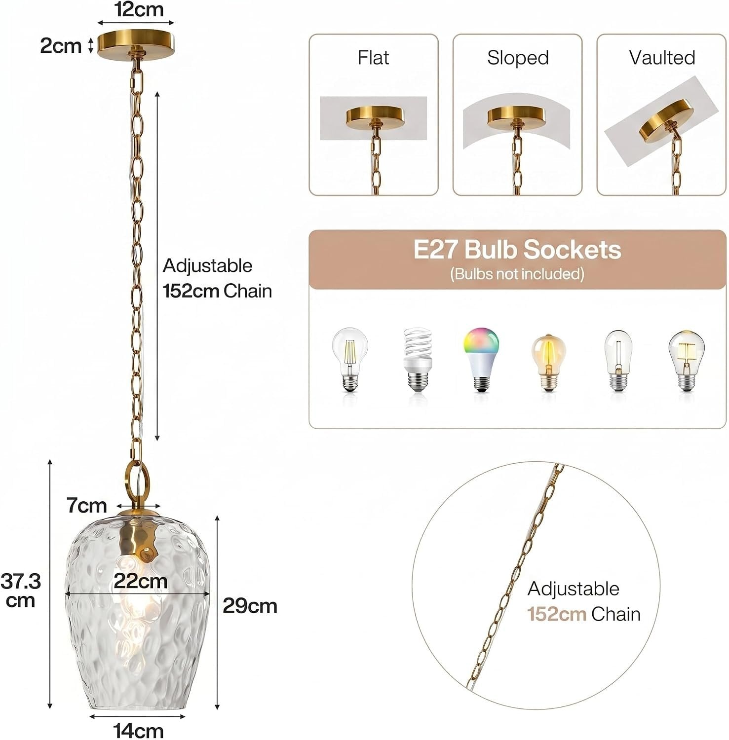 Tribesigns Lámpara colgante con pantalla de cristal martillado, altura regulable hasta 152 cm, diámetro de 22 cm, regulable, lámpara de mesa de comedor, casquillo E27