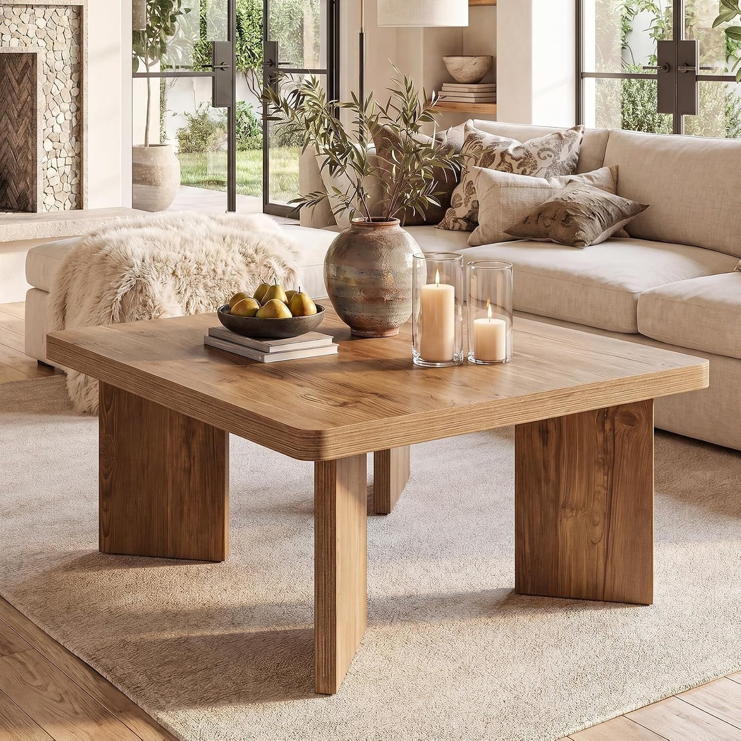 Tribesigns Mesa de centro de madera de 80 cm, Mesa auxiliar pequeña de estilo rústico