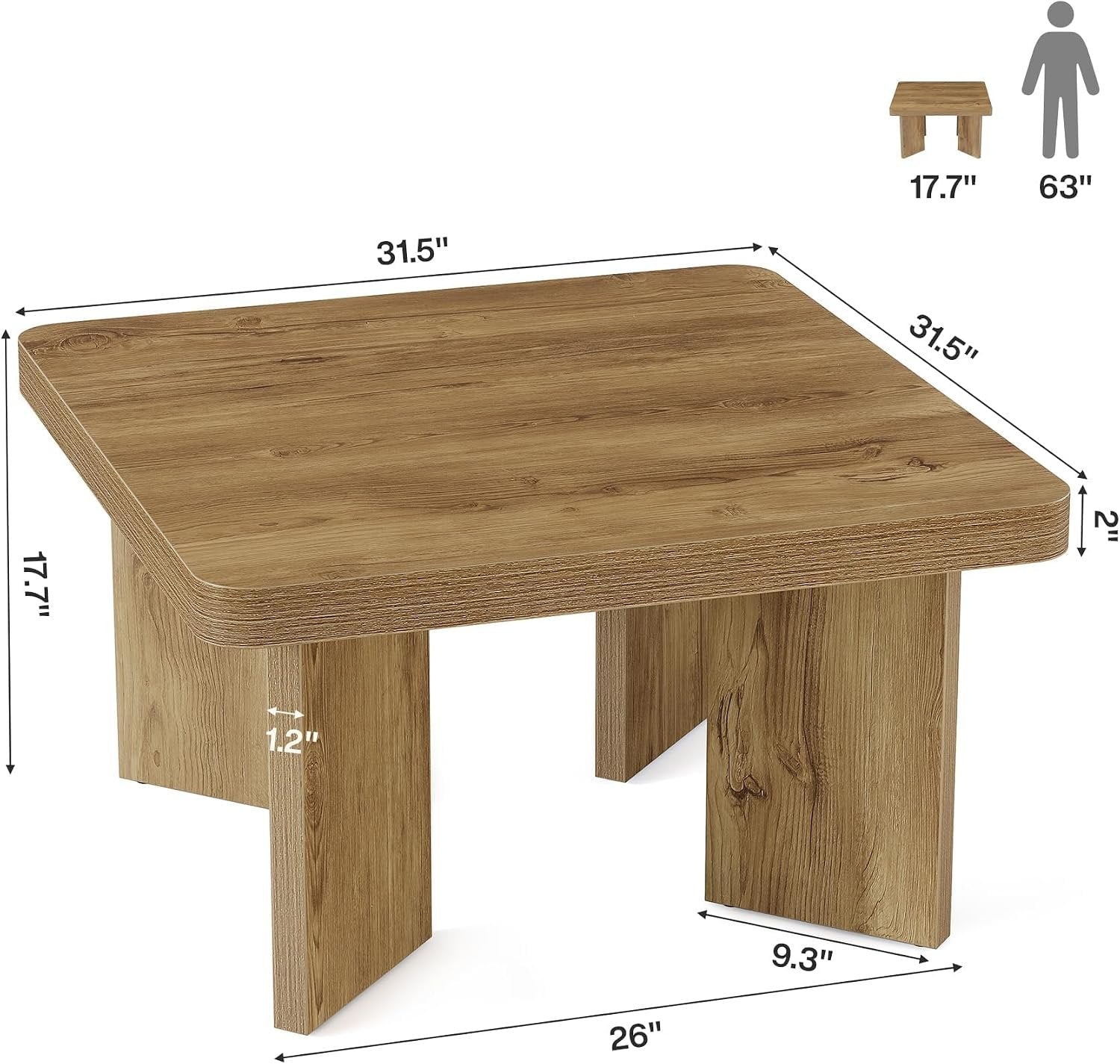Tribesigns Mesa de centro de madera de 80 cm, Mesa auxiliar pequeña de estilo rústico