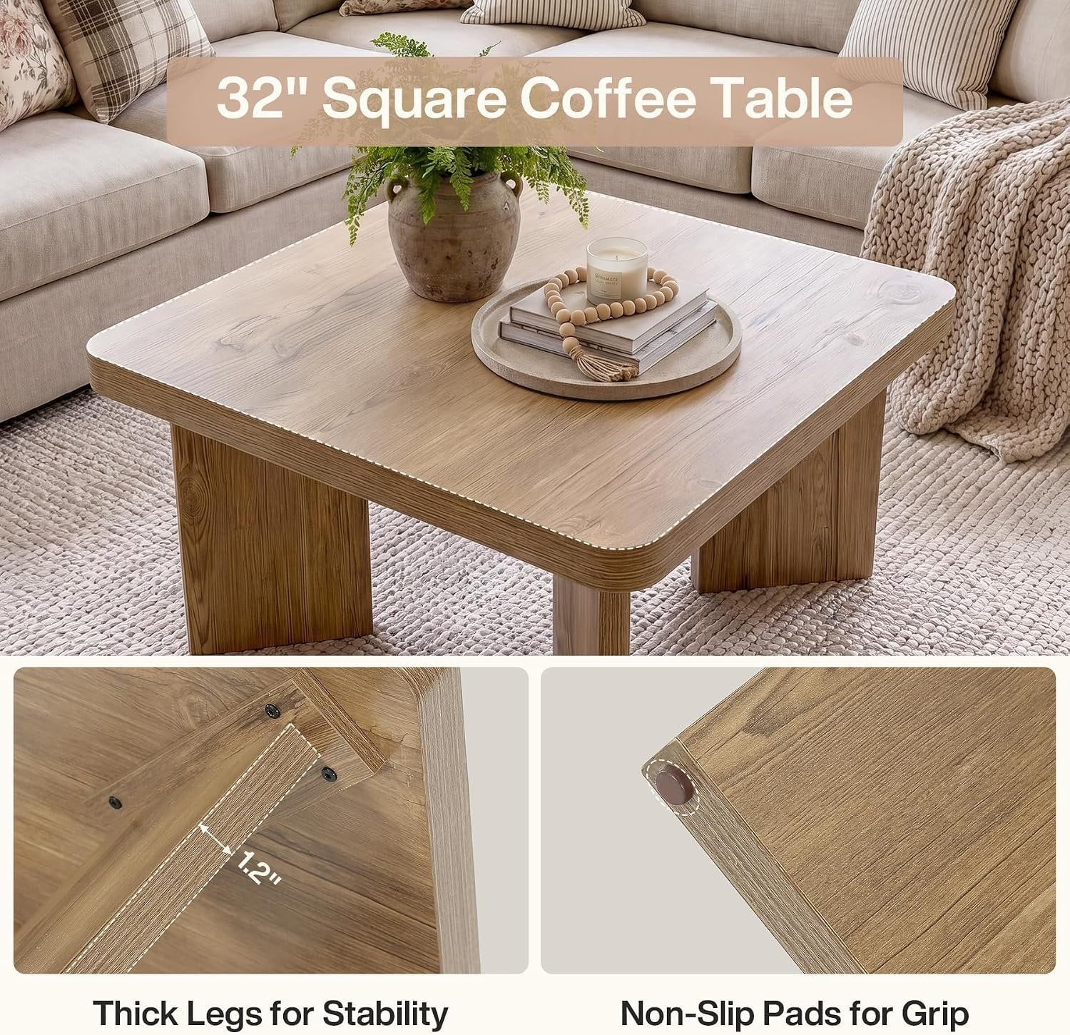 Tribesigns Mesa de centro de madera de 80 cm, Mesa auxiliar pequeña de estilo rústico