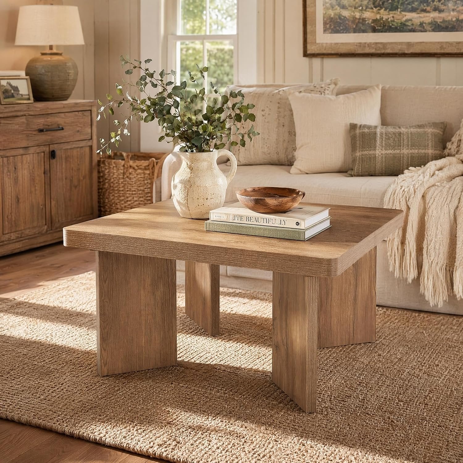 Tribesigns Mesa de centro de madera de 80 cm, Mesa auxiliar pequeña de estilo rústico