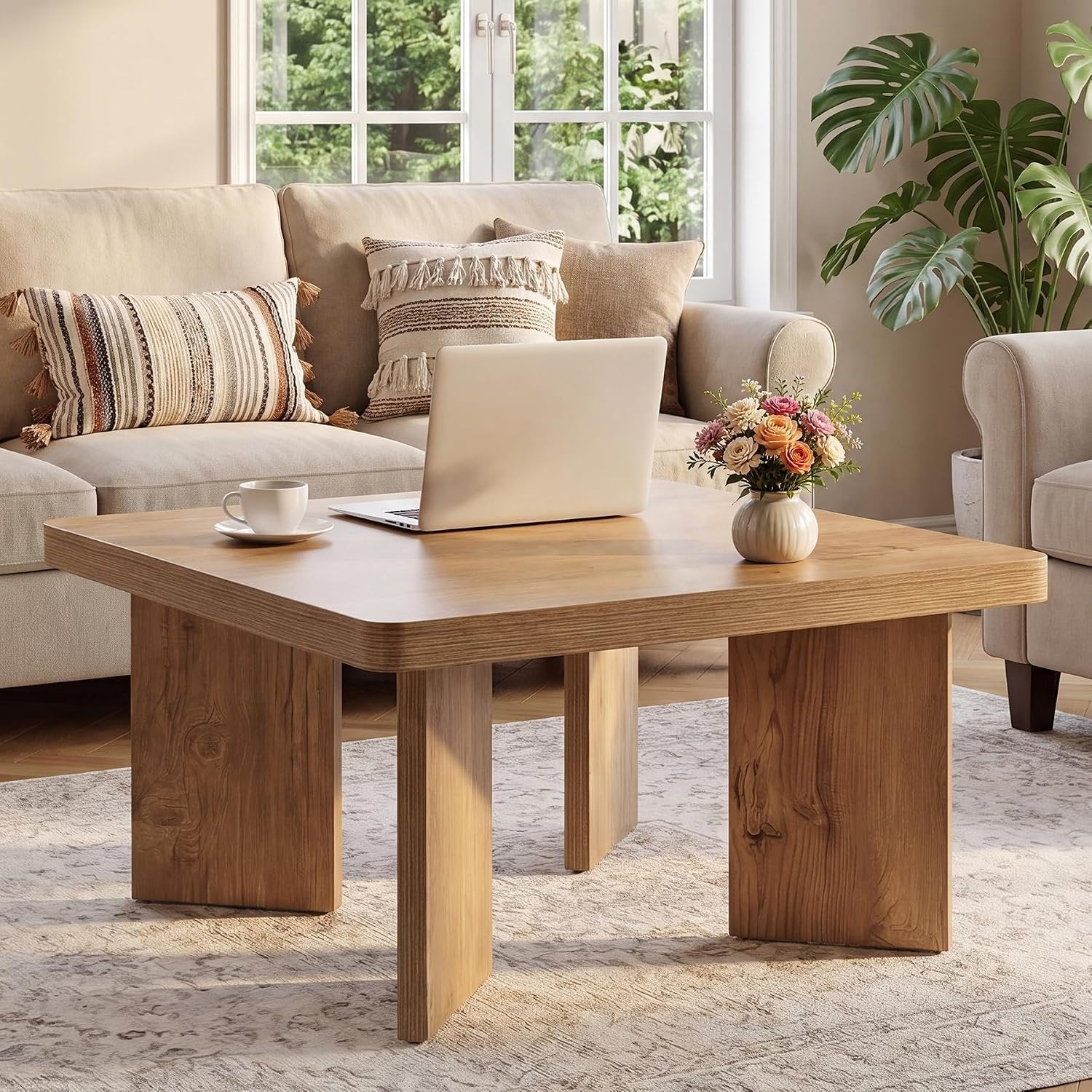 Tribesigns Mesa de centro de madera de 80 cm, Mesa auxiliar pequeña de estilo rústico