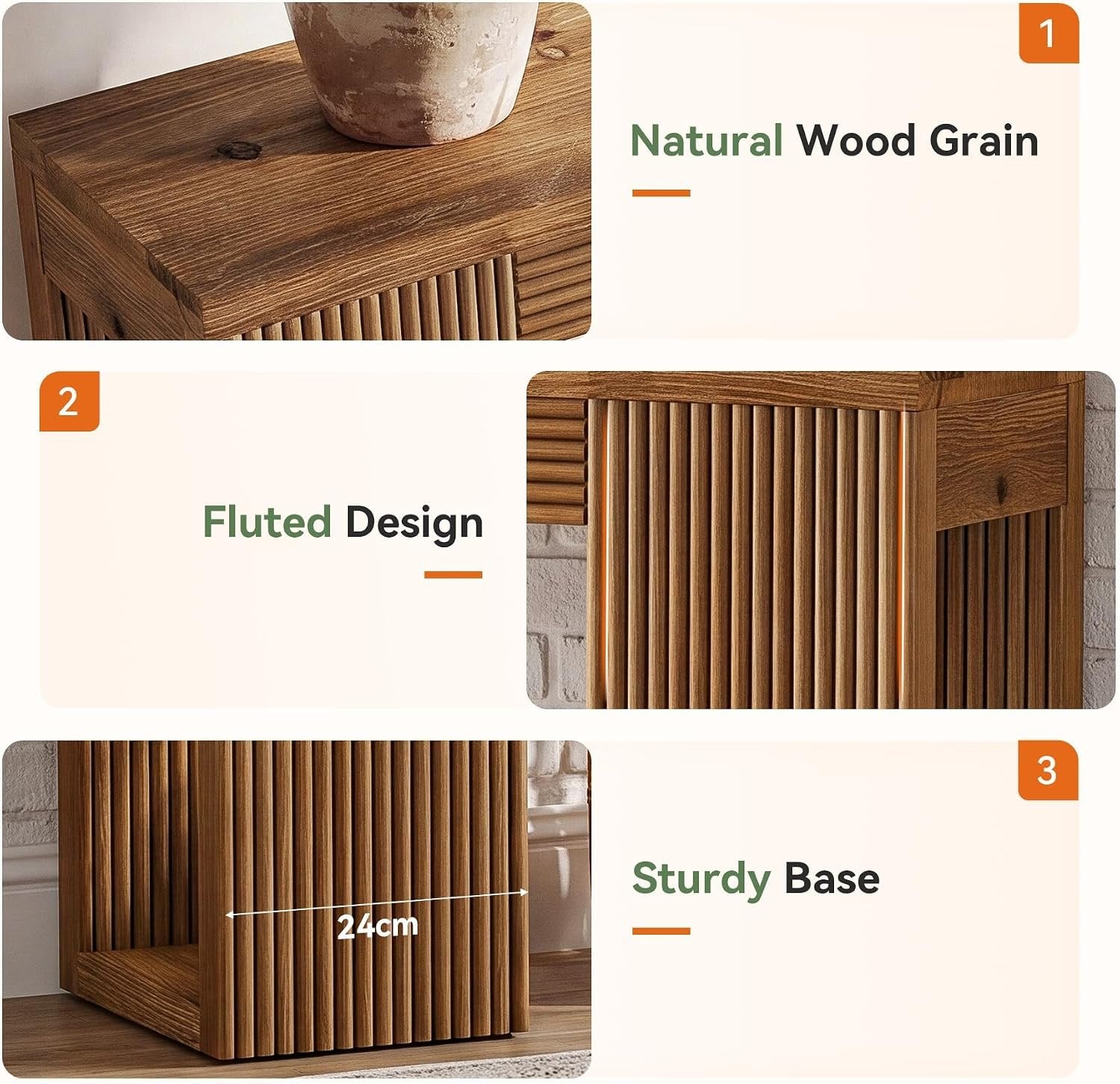 Mesa consola de madera maciza, 160 cm de largo, Mesa de recibidor de estilo rústico con patas estriadas