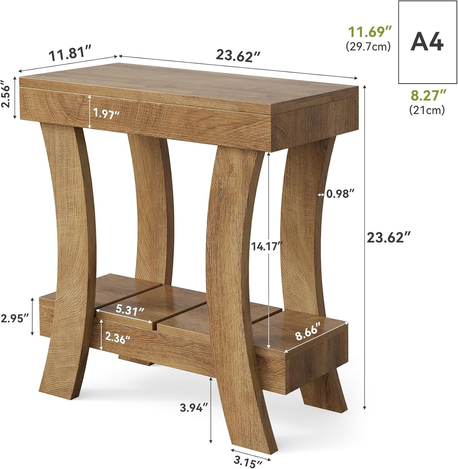 Tribesigns Mesita auxiliar con 2 estantes, 60 x 30 x 60 cm, de madera, ideal para sofá, dormitorio, recibidor u oficina
