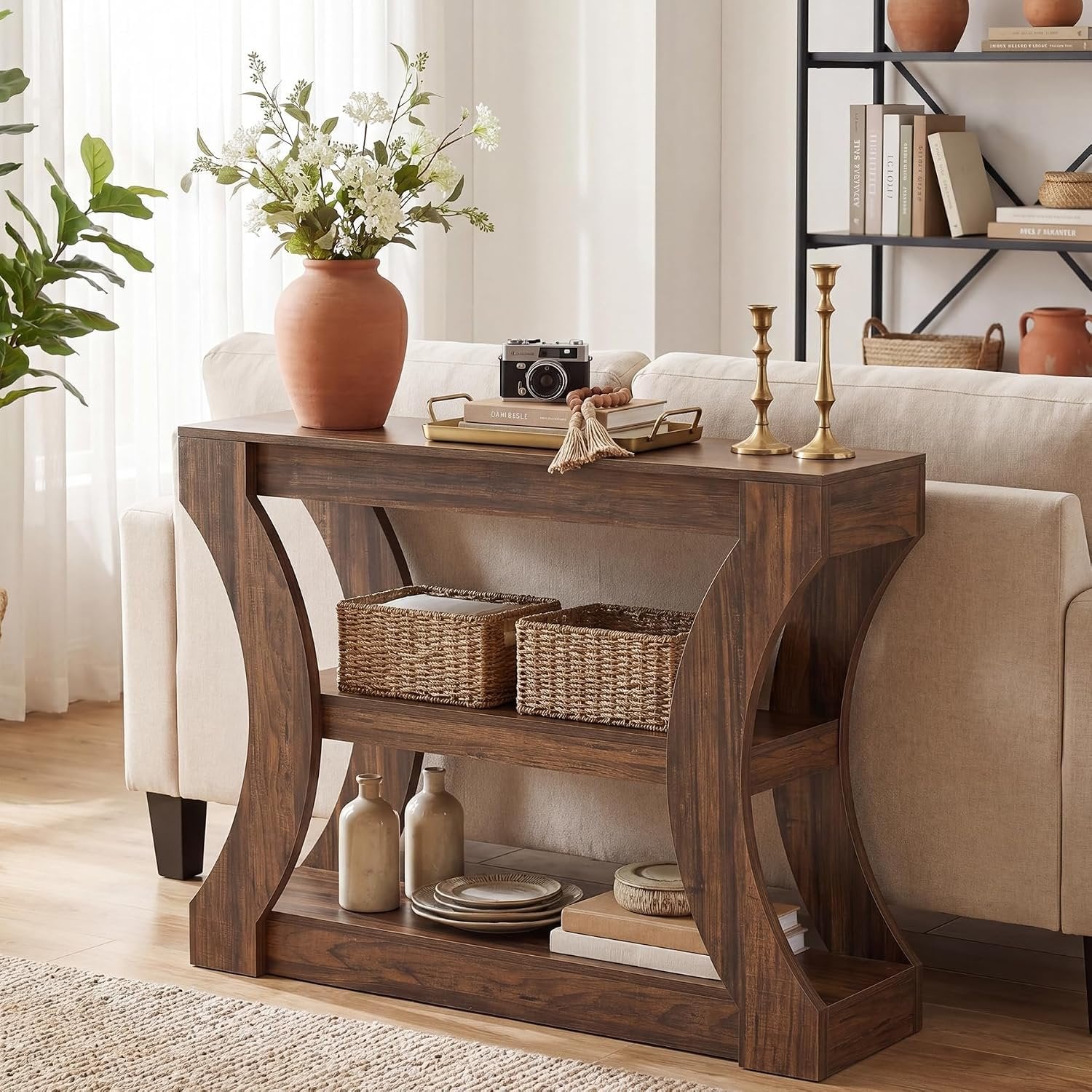 Tribesigns Mesa consola de 105 cm con almacenamiento, ideal para la entrada, mesa de centro estrecha para colocar detrás del sofá