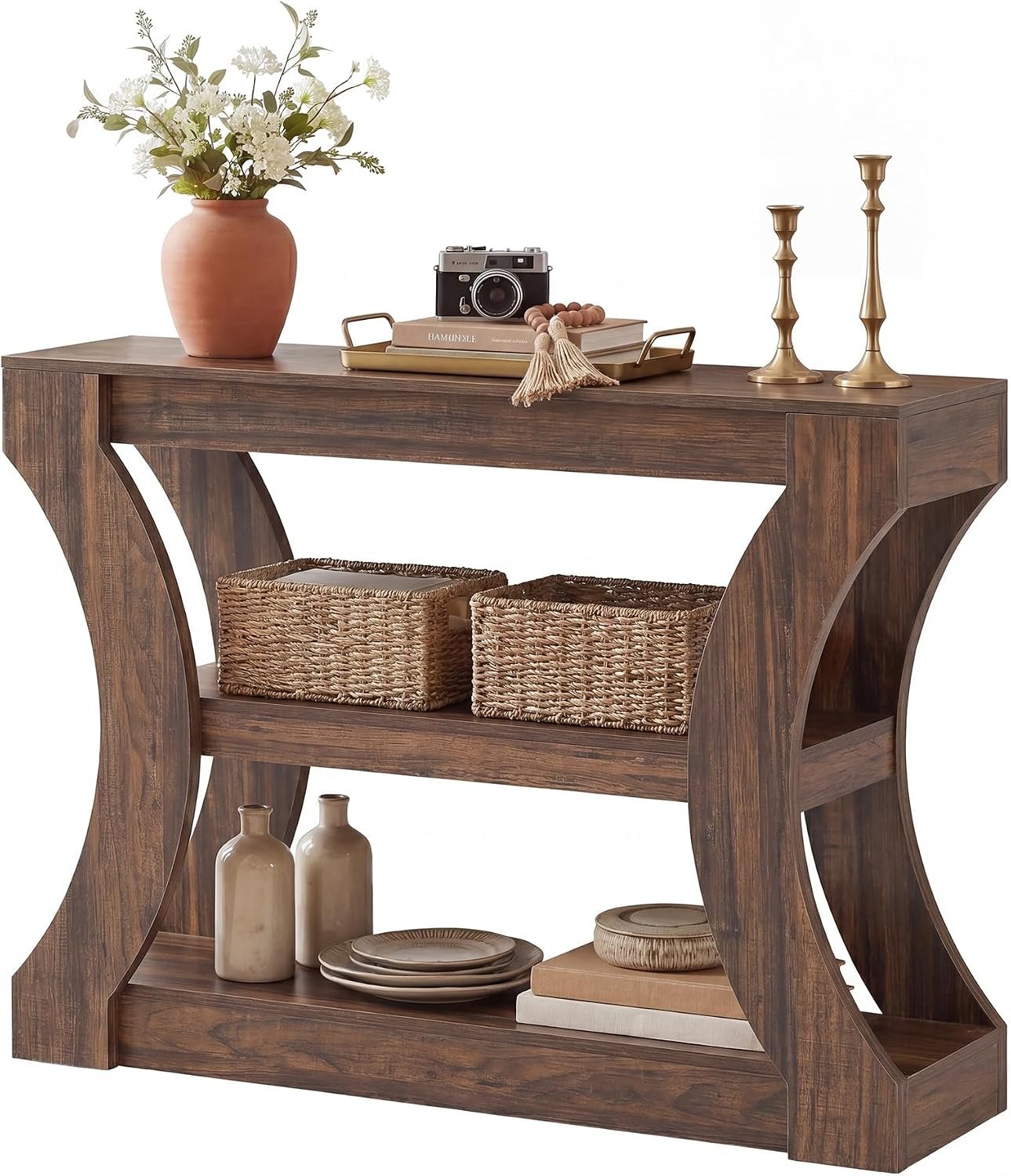 Tribesigns Mesa consola de 105 cm con almacenamiento, ideal para la entrada, mesa de centro estrecha para colocar detrás del sofá