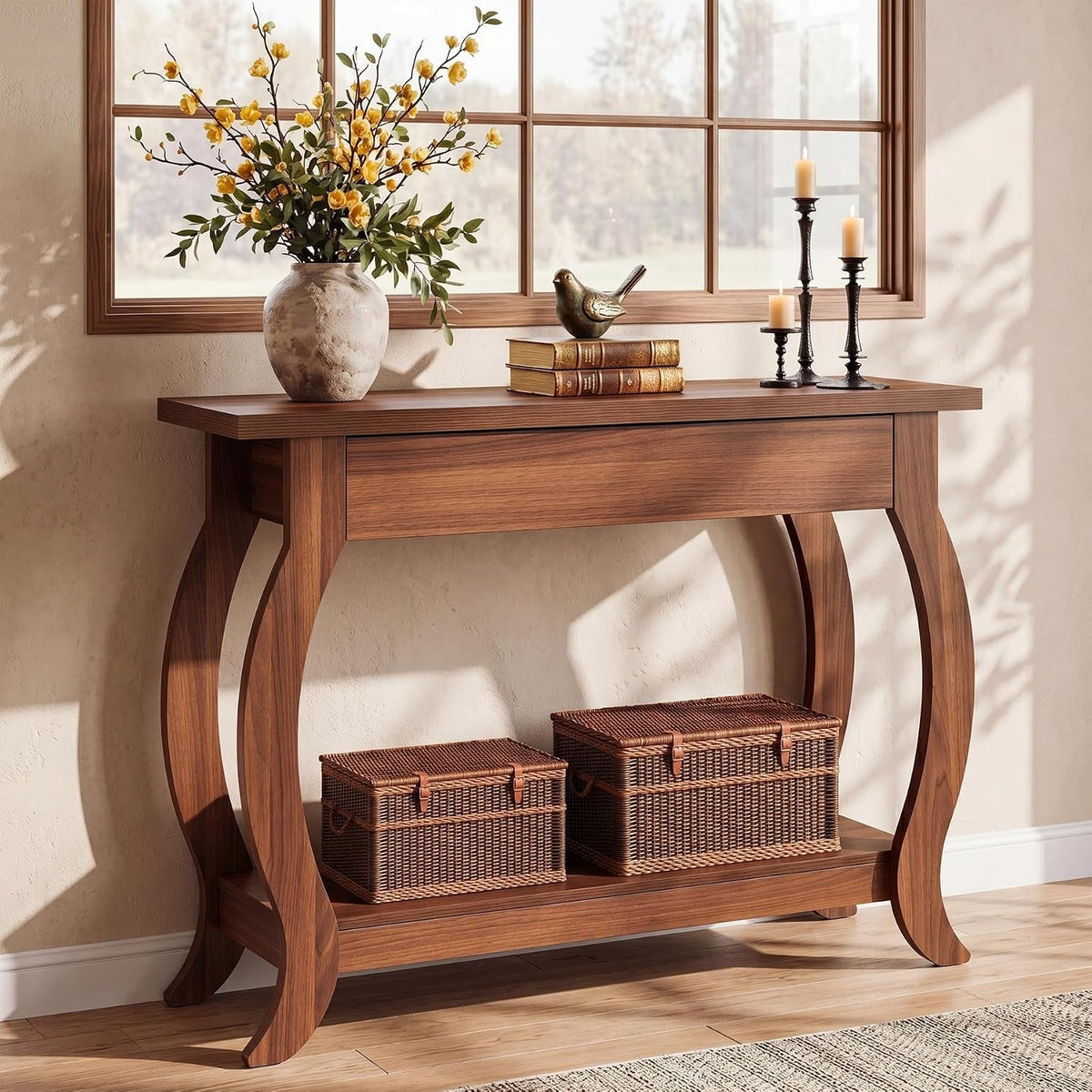 Tribesigns Mesa consola de 105 cm con cajón, Mesa estrecha para recibidor de estilo rústico