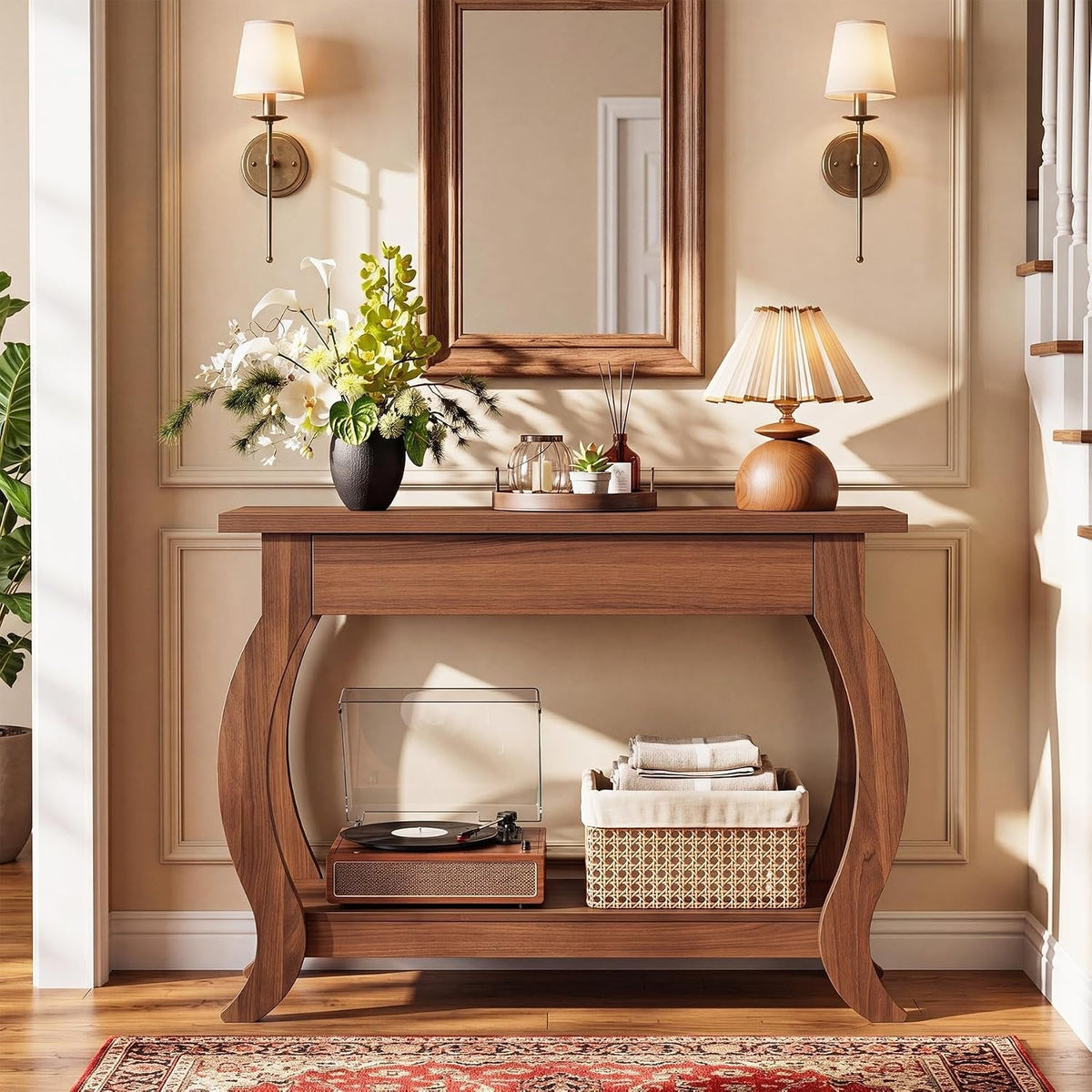 Tribesigns Mesa consola de 105 cm con cajón, Mesa estrecha para recibidor de estilo rústico