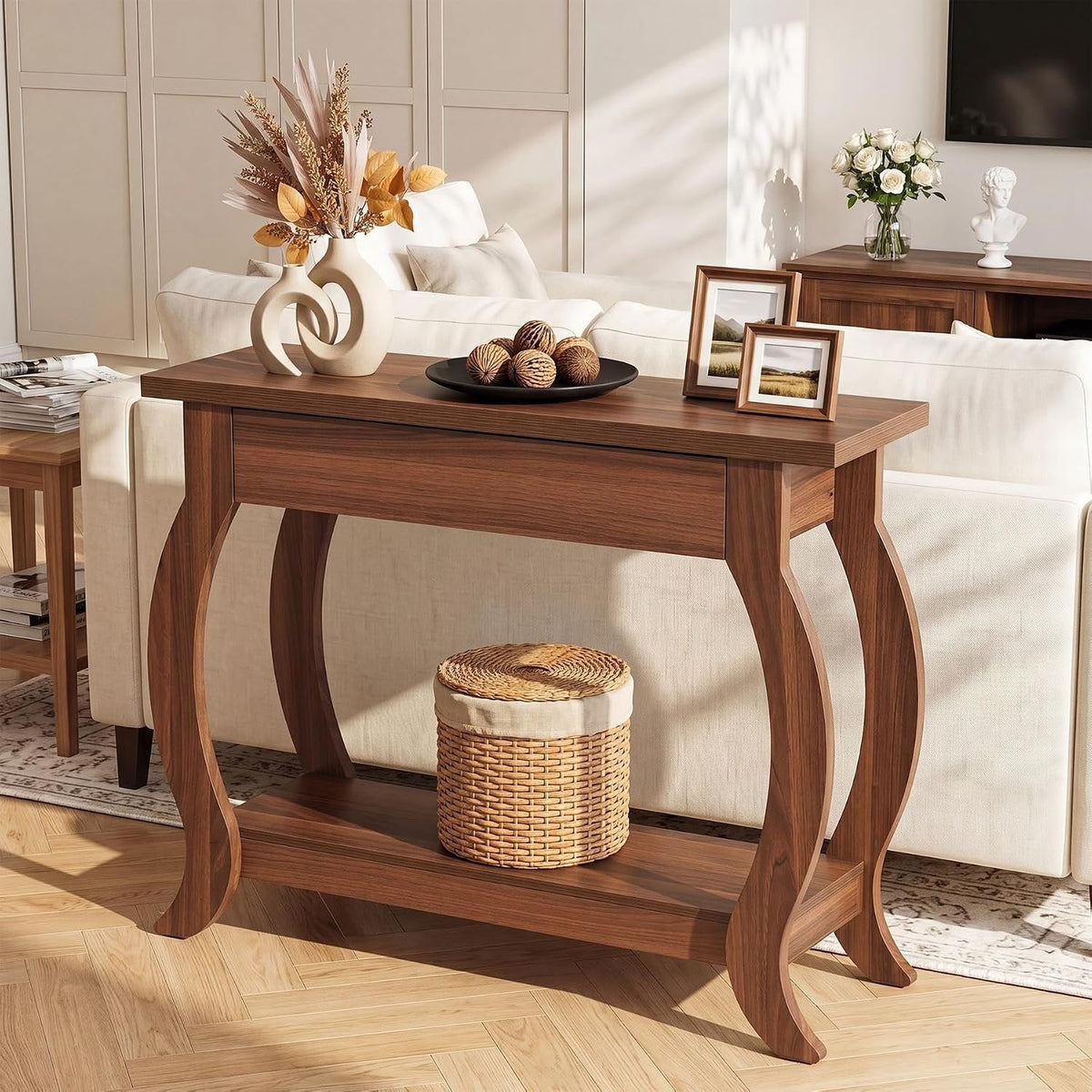 Tribesigns Mesa consola de 105 cm con cajón, Mesa estrecha para recibidor de estilo rústico