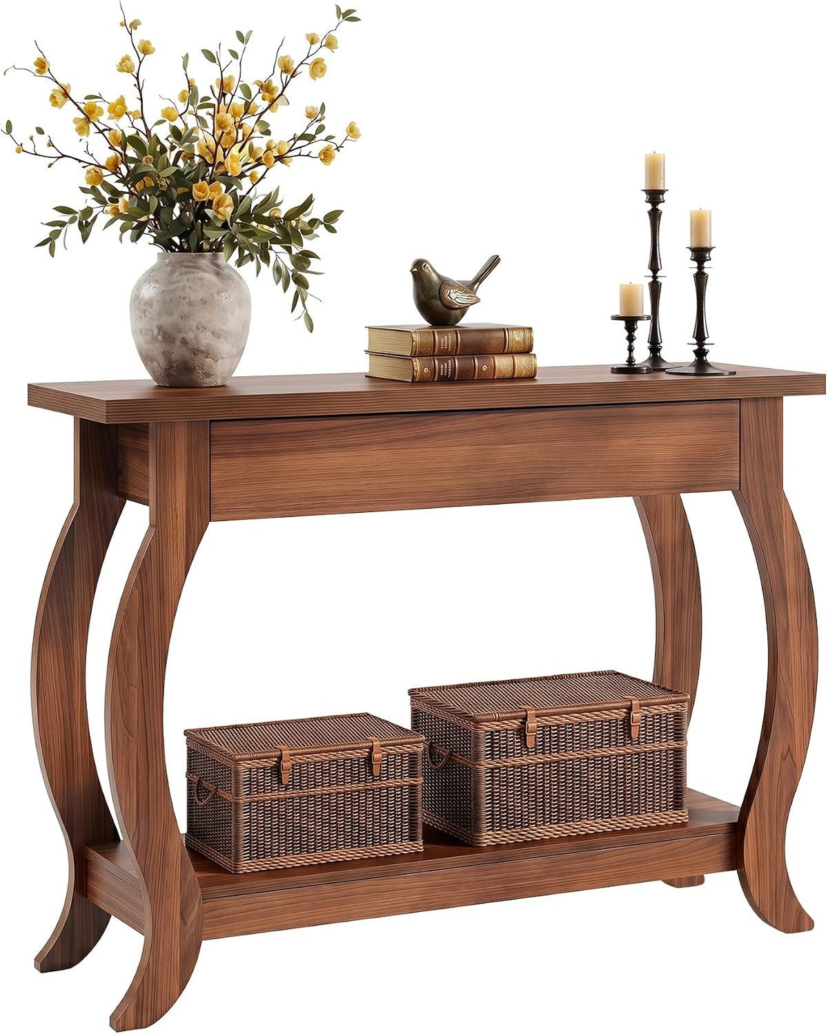 Tribesigns Mesa consola de 105 cm con cajón, Mesa estrecha para recibidor de estilo rústico