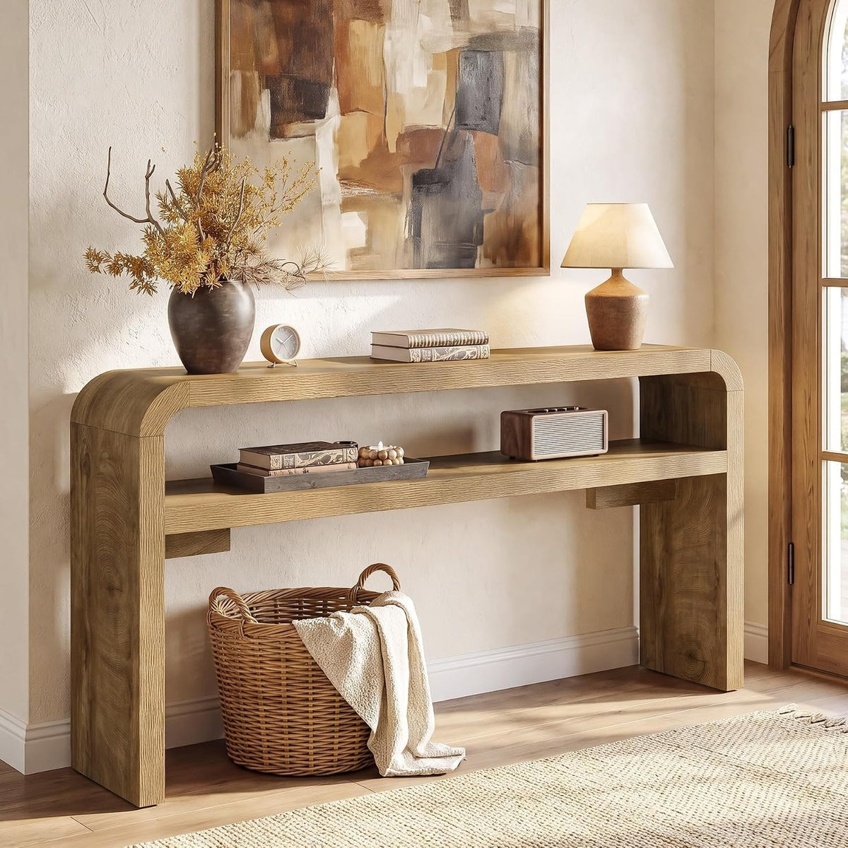 Tribesigns Mesa consola estrecha de 160 cm, 30 cm de profundidad con 2 estantes