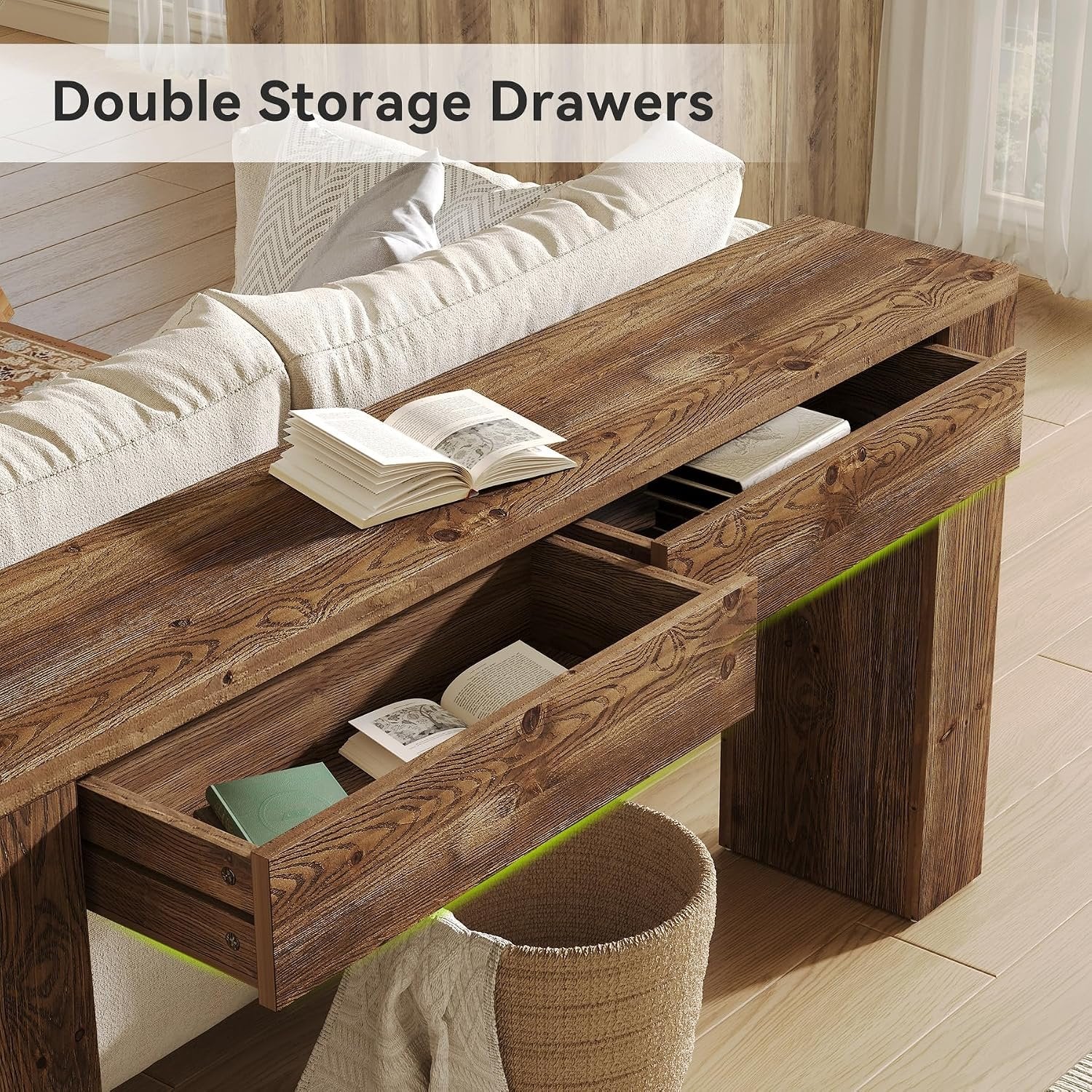 Tribesigns Consola de madera maciza con cajones, Mesa de recibidor de 160 cm, consola estrecha