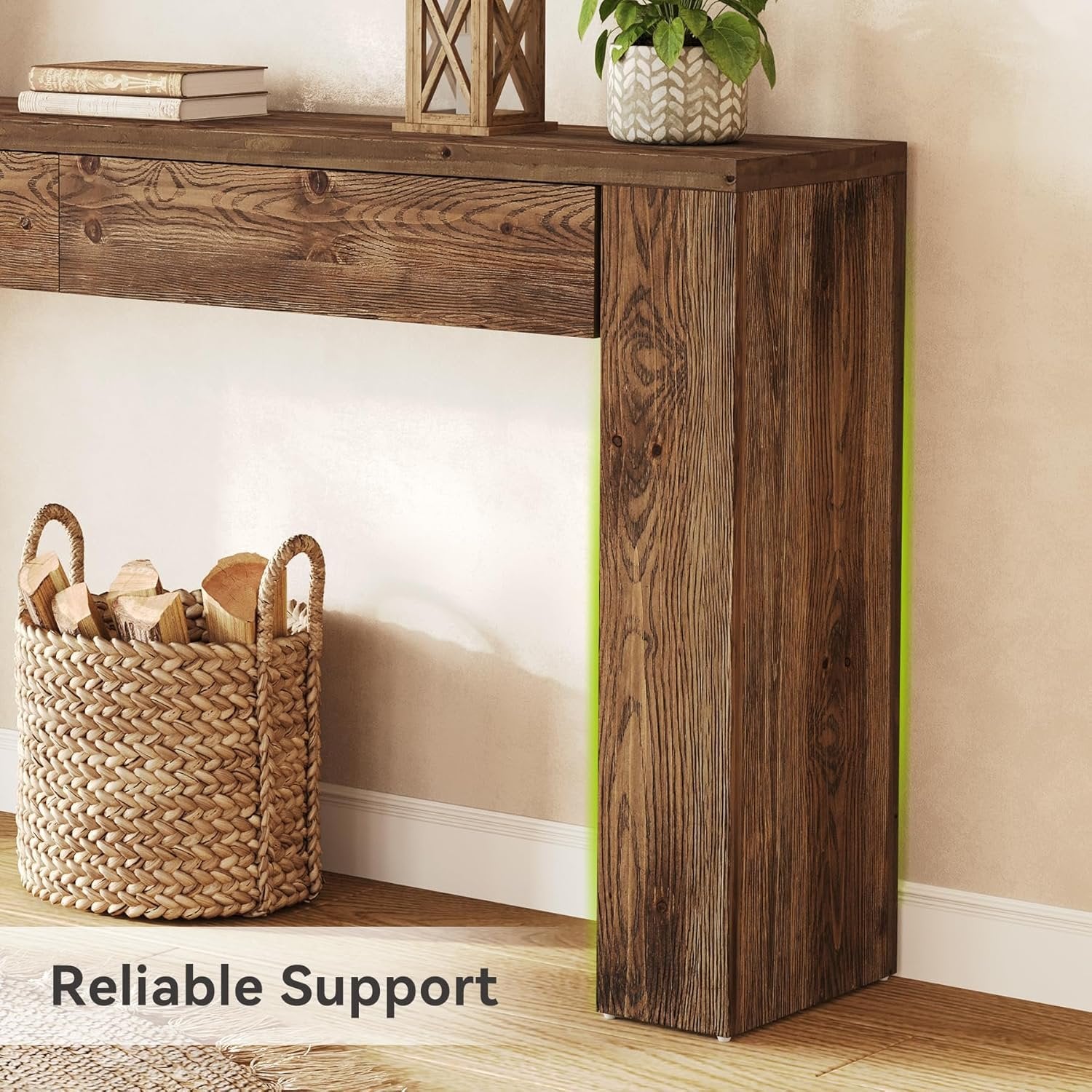 Tribesigns Consola de madera maciza con cajones, Mesa de recibidor de 160 cm, consola estrecha