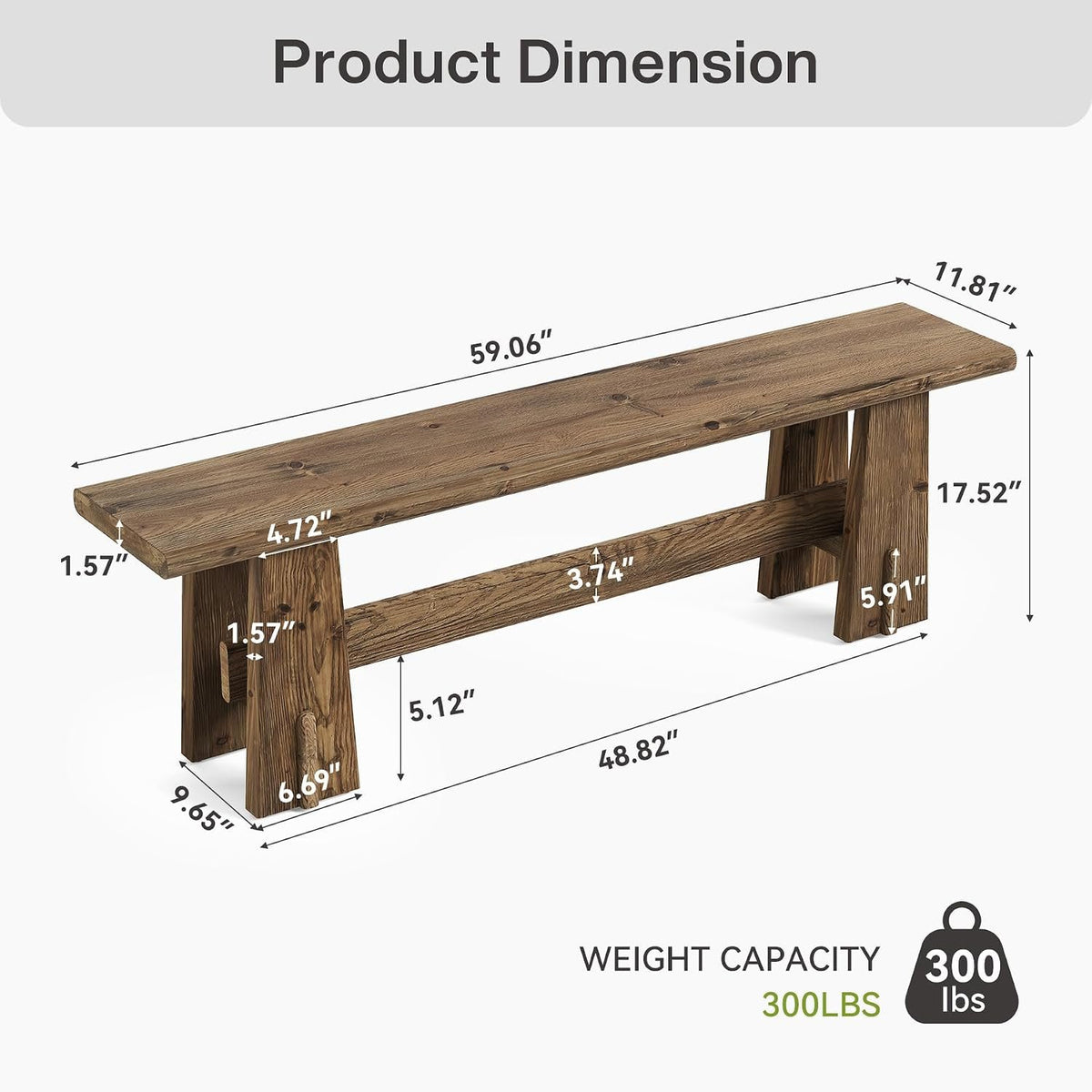 Banco de cama de madera maciza de 150 cm, Banco para zapatos con estante Banco estrecho para pasillo o zona de entrada