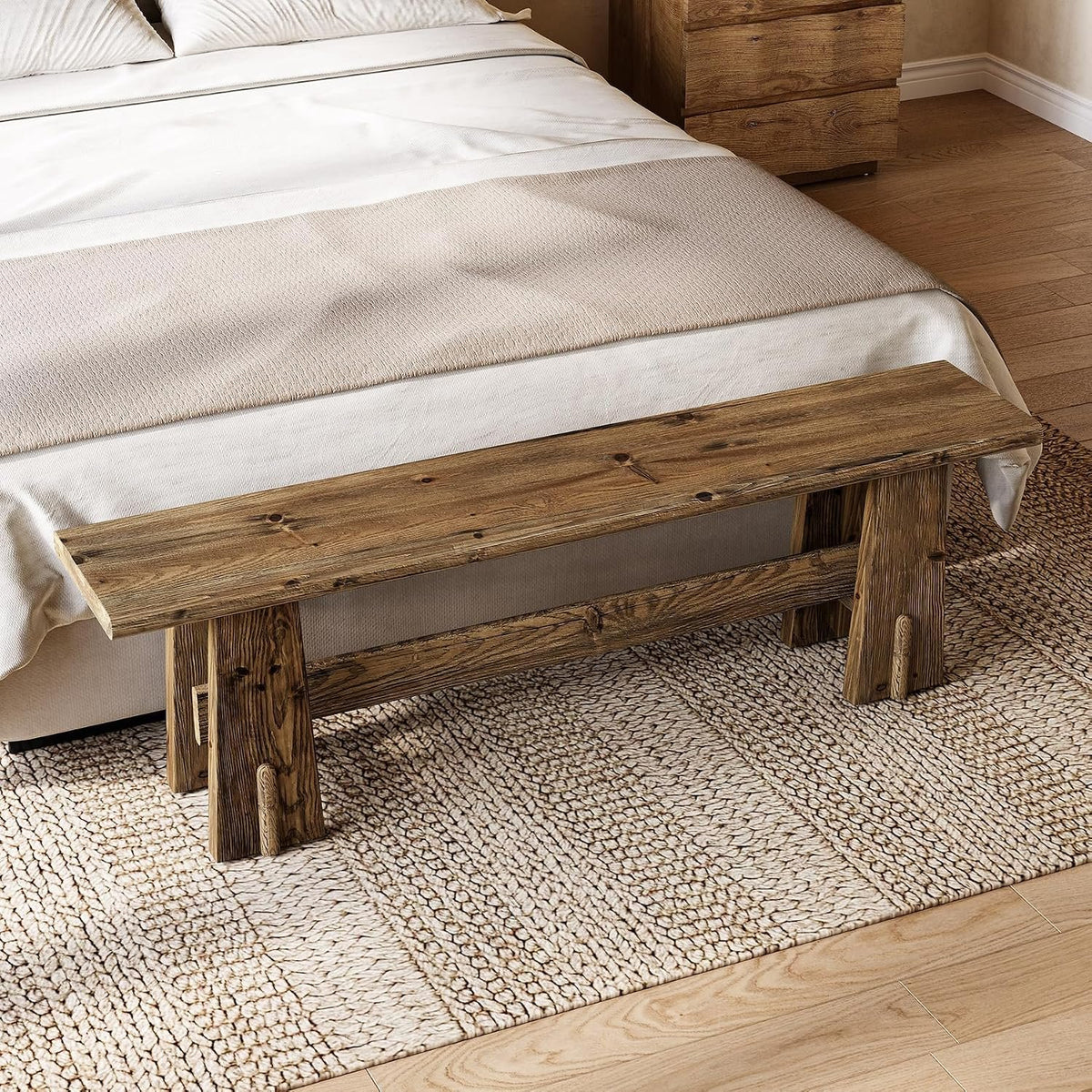 Banco de cama de madera maciza de 150 cm, Banco para zapatos con estante Banco estrecho para pasillo o zona de entrada