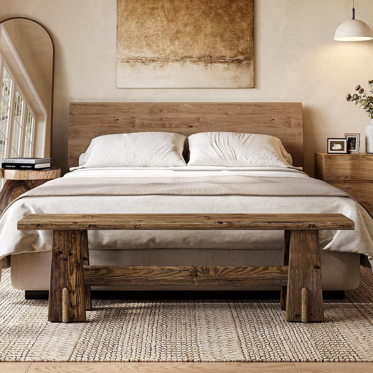 Banco de cama de madera maciza de 150 cm, Banco para zapatos con estante Banco estrecho para pasillo o zona de entrada