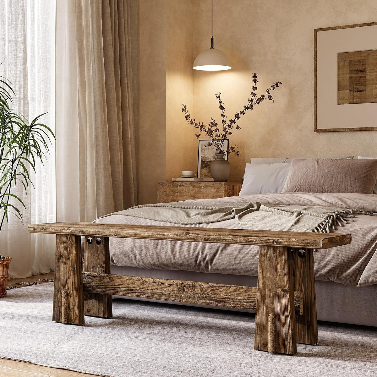 Banco de cama de madera maciza de 150 cm, Banco para zapatos con estante Banco estrecho para pasillo o zona de entrada