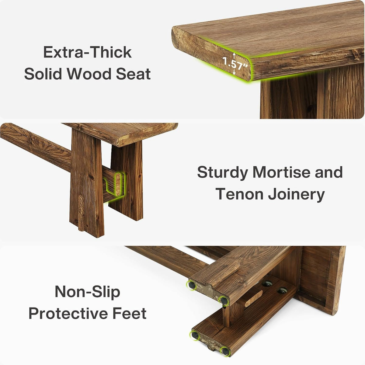 Banco de cama de madera maciza de 150 cm, Banco para zapatos con estante Banco estrecho para pasillo o zona de entrada