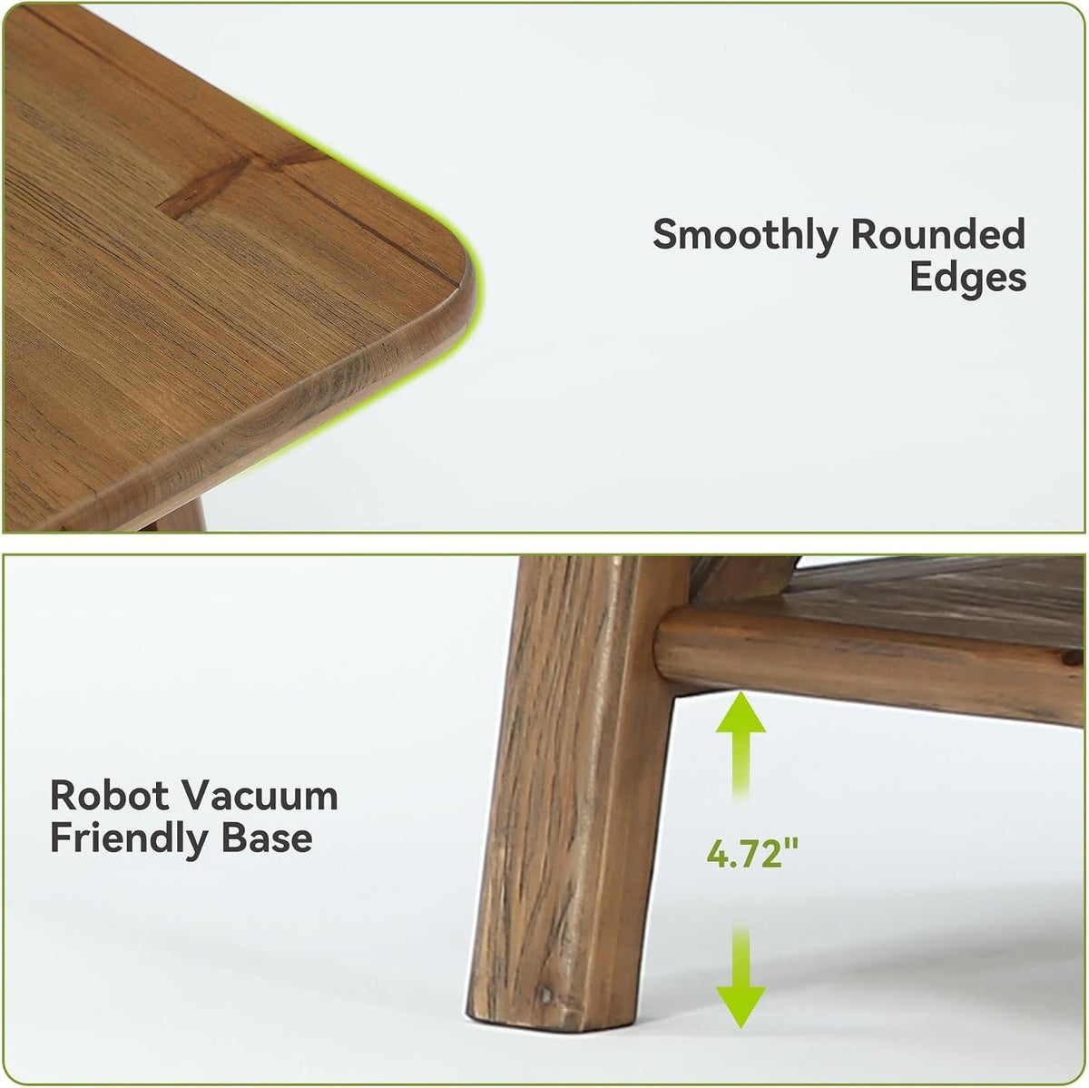 Tribesigns Mesa de centro de madera maciza estilo granja, Mesa rectangular de 120 cm con estante para sala de estar, apartamento u hogar