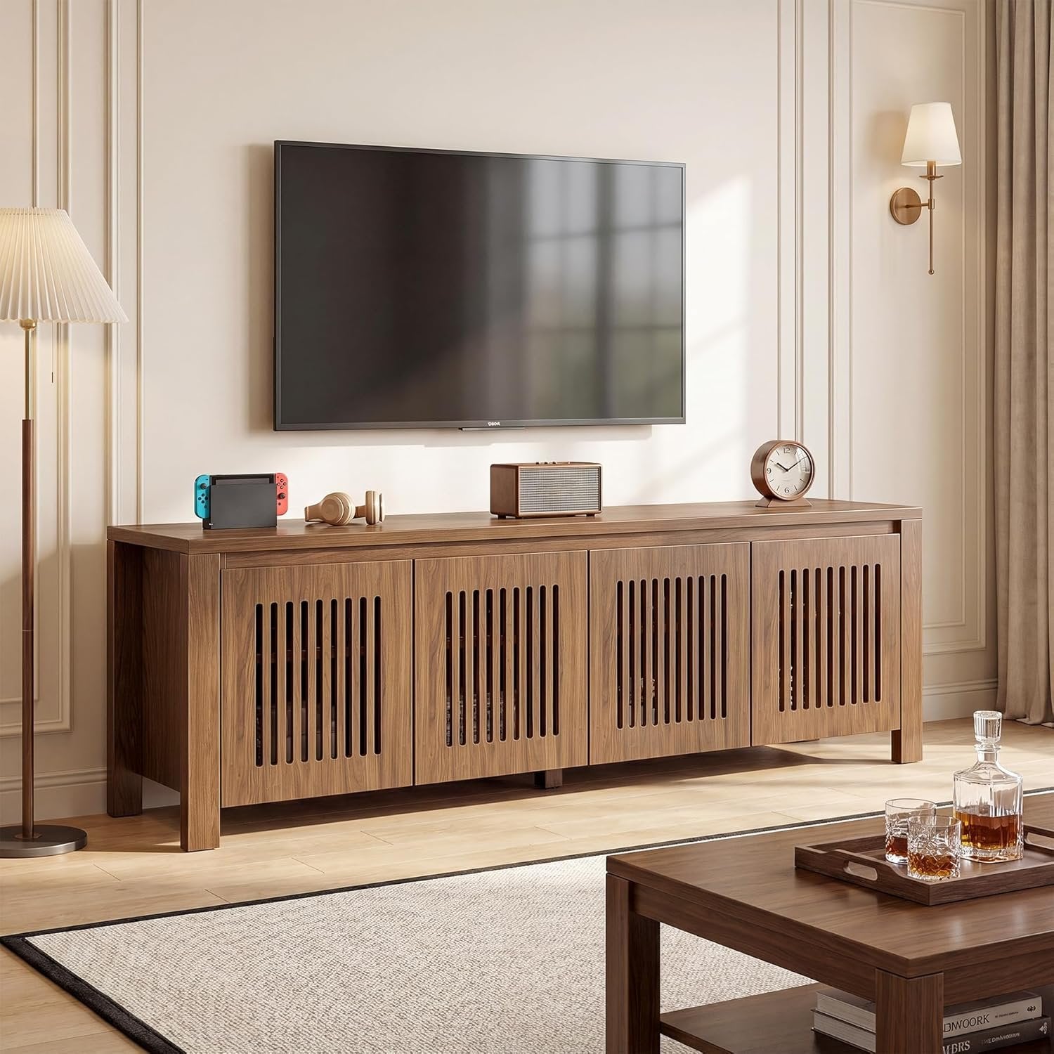 Tribesigns Mueble para TV 140 x 35 x 51 cm, Mueble bajo independiente con 8 compartimentos de almacenamiento