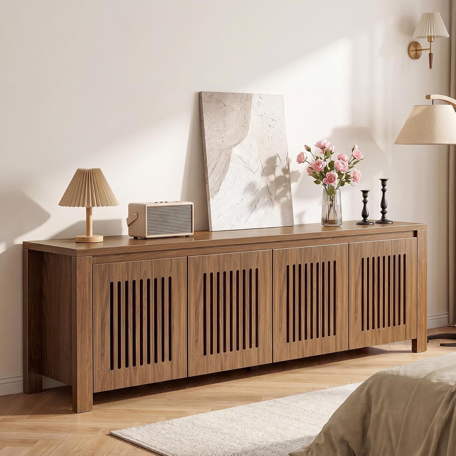 Tribesigns Mueble para TV 140 x 35 x 51 cm, Mueble bajo independiente con 8 compartimentos de almacenamiento