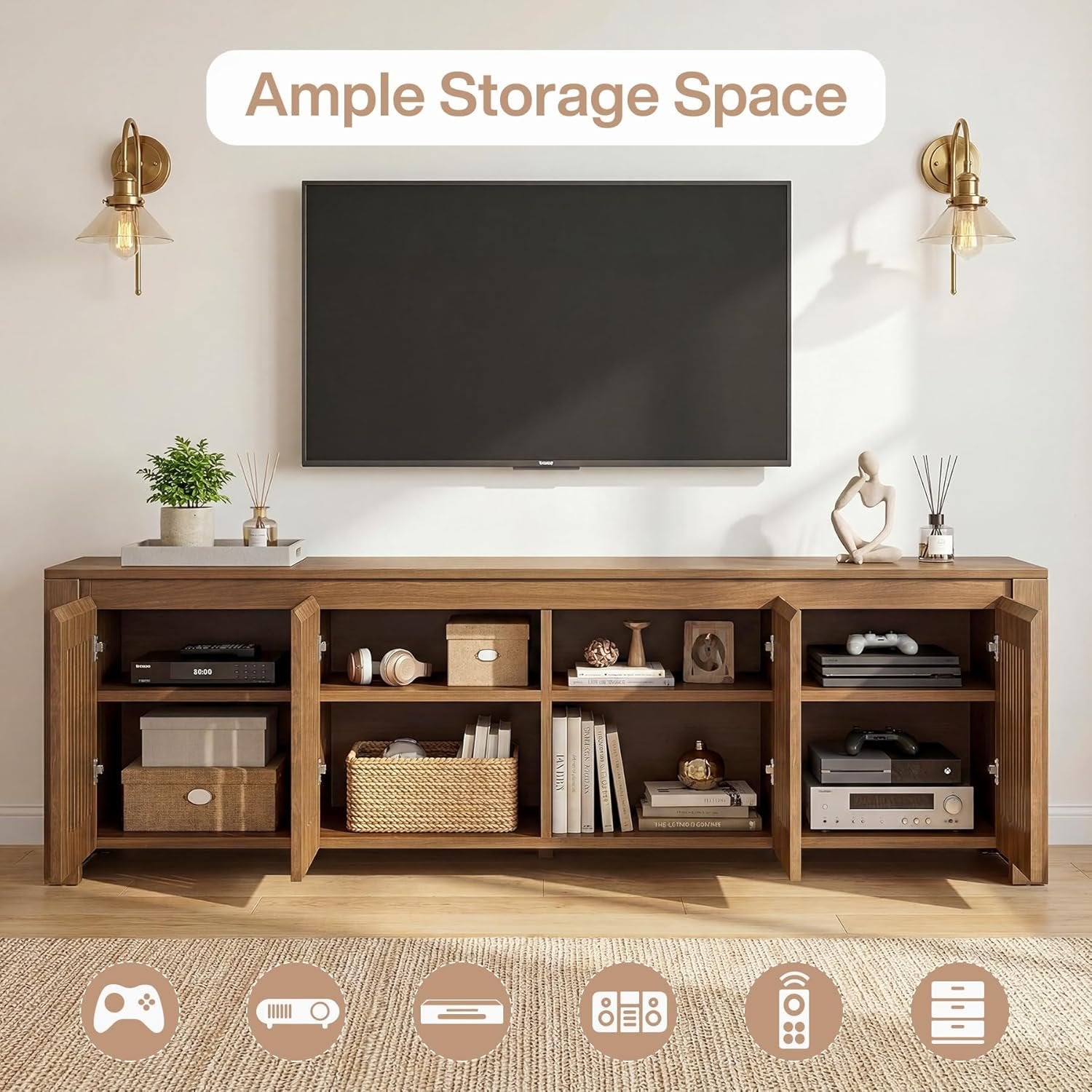 Tribesigns Mueble para TV 140 x 35 x 51 cm, Mueble bajo independiente con 8 compartimentos de almacenamiento