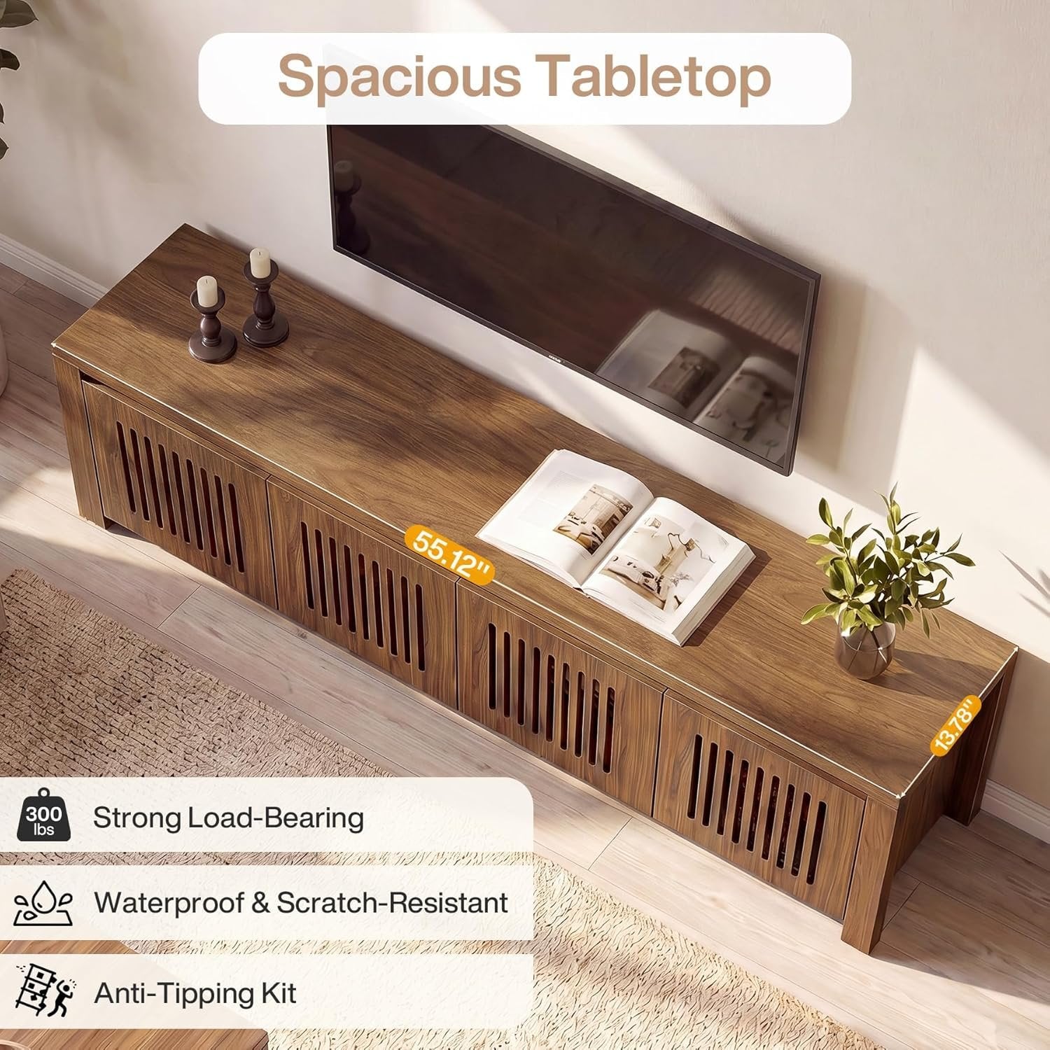 Tribesigns Mueble para TV 140 x 35 x 51 cm, Mueble bajo independiente con 8 compartimentos de almacenamiento