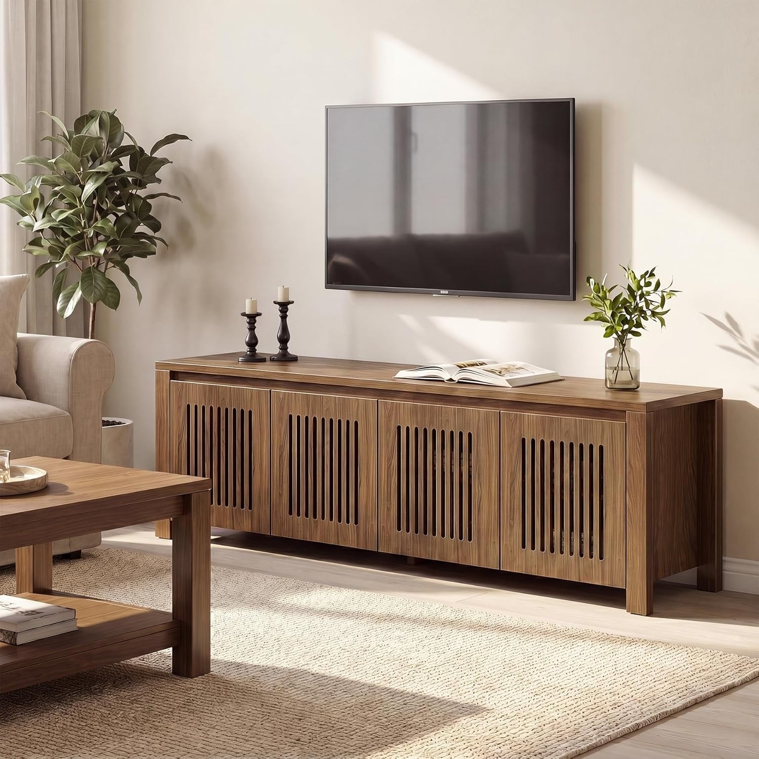 Tribesigns Mueble para TV 140 x 35 x 51 cm, Mueble bajo independiente con 8 compartimentos de almacenamiento