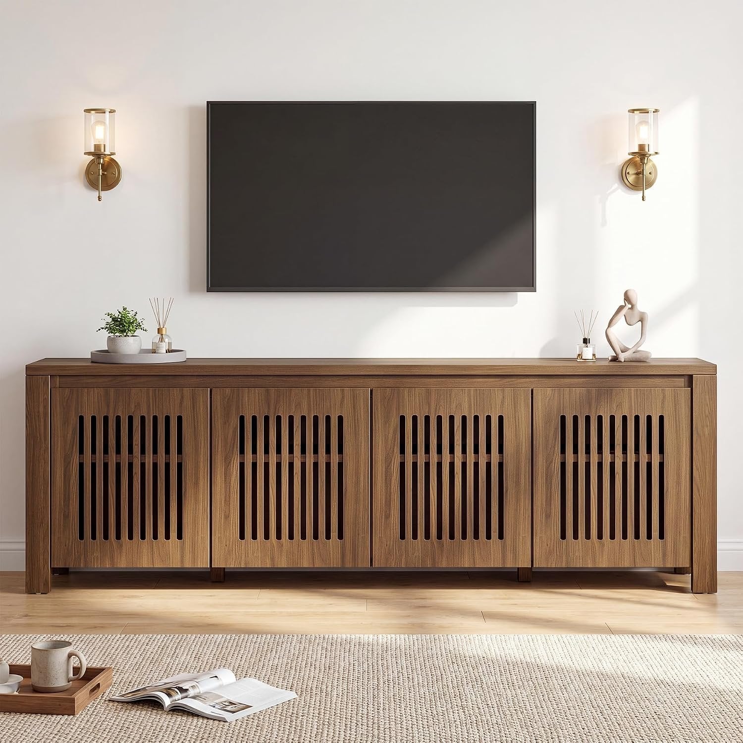Tribesigns Mueble para TV 140 x 35 x 51 cm, Mueble bajo independiente con 8 compartimentos de almacenamiento