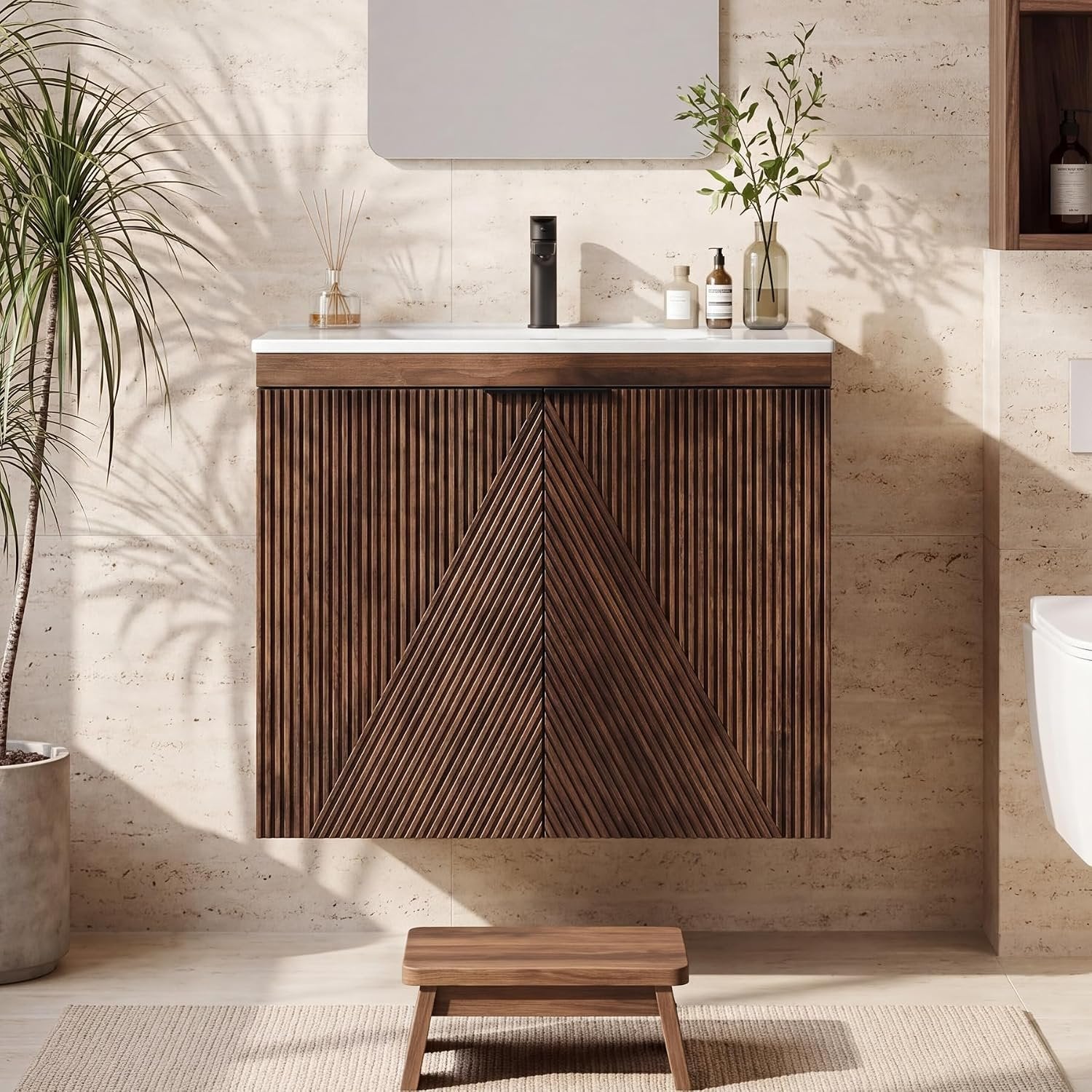 Tribesigns Mueble de baño de 60 cm con mueble bajo, Mueble de baño suspendido con lavabo de cerámica