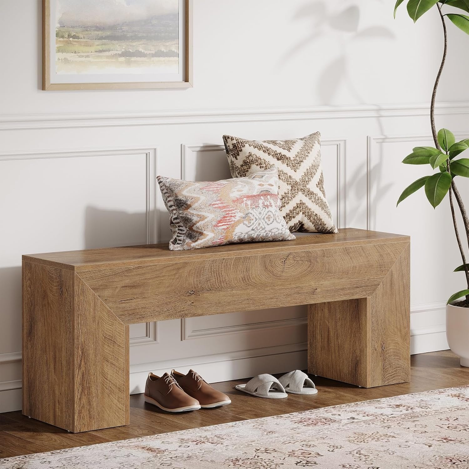 Tribesigns Banco de recibidor de 120 cm, Banco zapatero estilo rústico Marrón natural Banco de cama para interiores